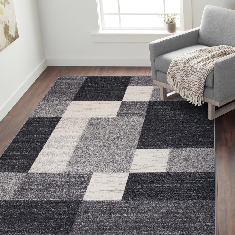 World Rug Gallery Modern Boxes Design Non-slip (Non-skid) Gray 3'3" x 5' Area Rug