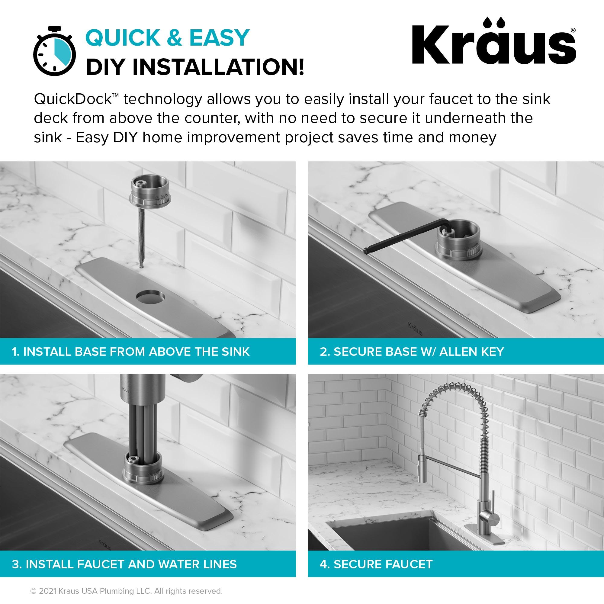 KRAUS Oletto Commercial Style Single Handle Pull Down Kitchen Faucet with QuickDock Top Mount Installation Assembly