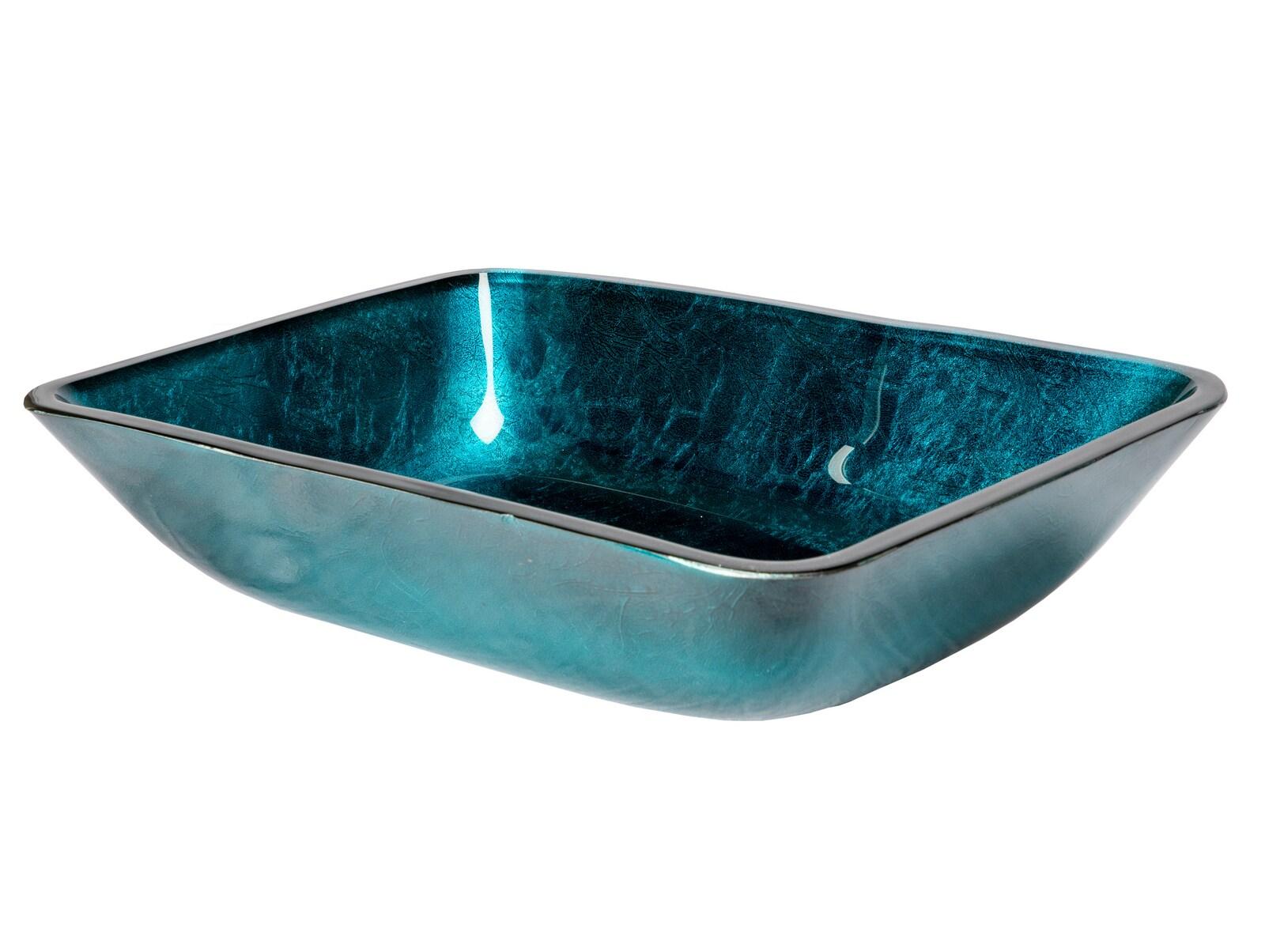 Eden Bath 13.13'' Turquoise Tempered Glass Rectangular Bathroom Sink