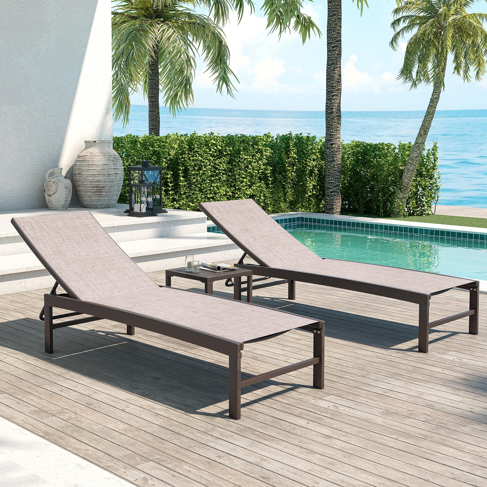 3pc Outdoor Aluminum Lounge Set Beige - Crestlive Products: Patio Set with Chaise Lounges & Table, Weather-Resistant