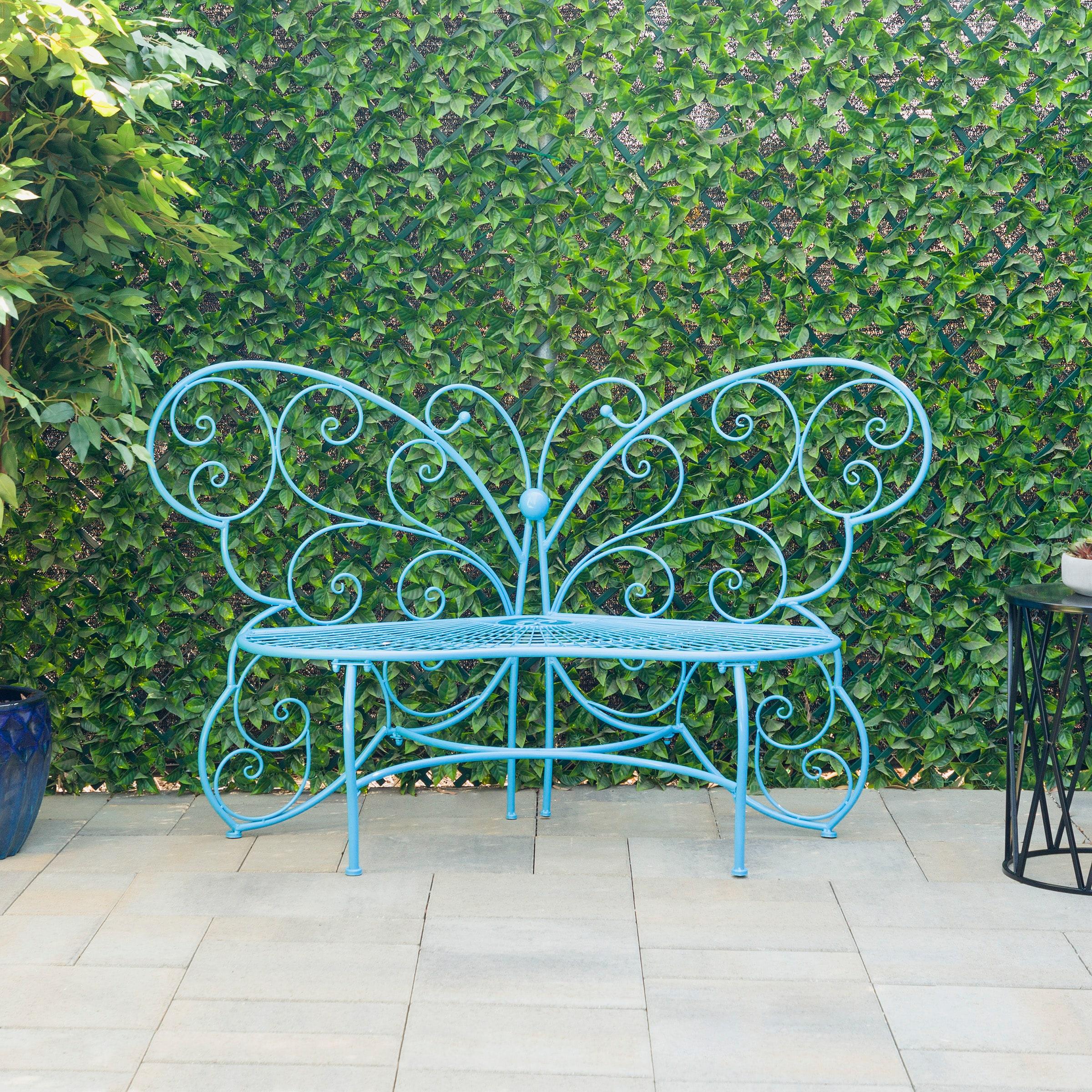 38" x 62" Metal Butterfly Outdoor Bench Blue - Alpine Corporation