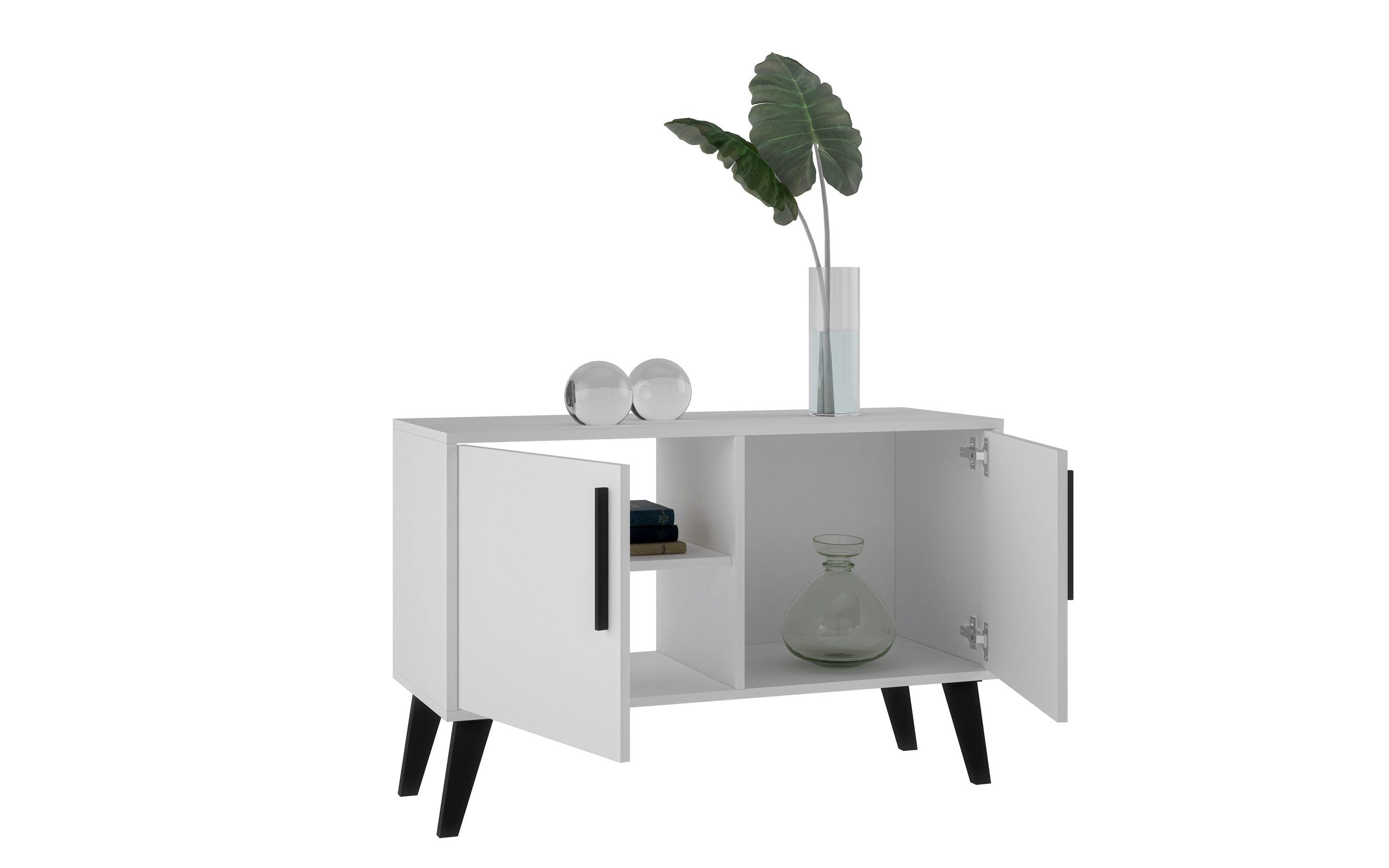 Amsterdam Double Side Table 2.0 White - Manhattan Comfort: Mid-Century Buffet, 2-Door Cabinet