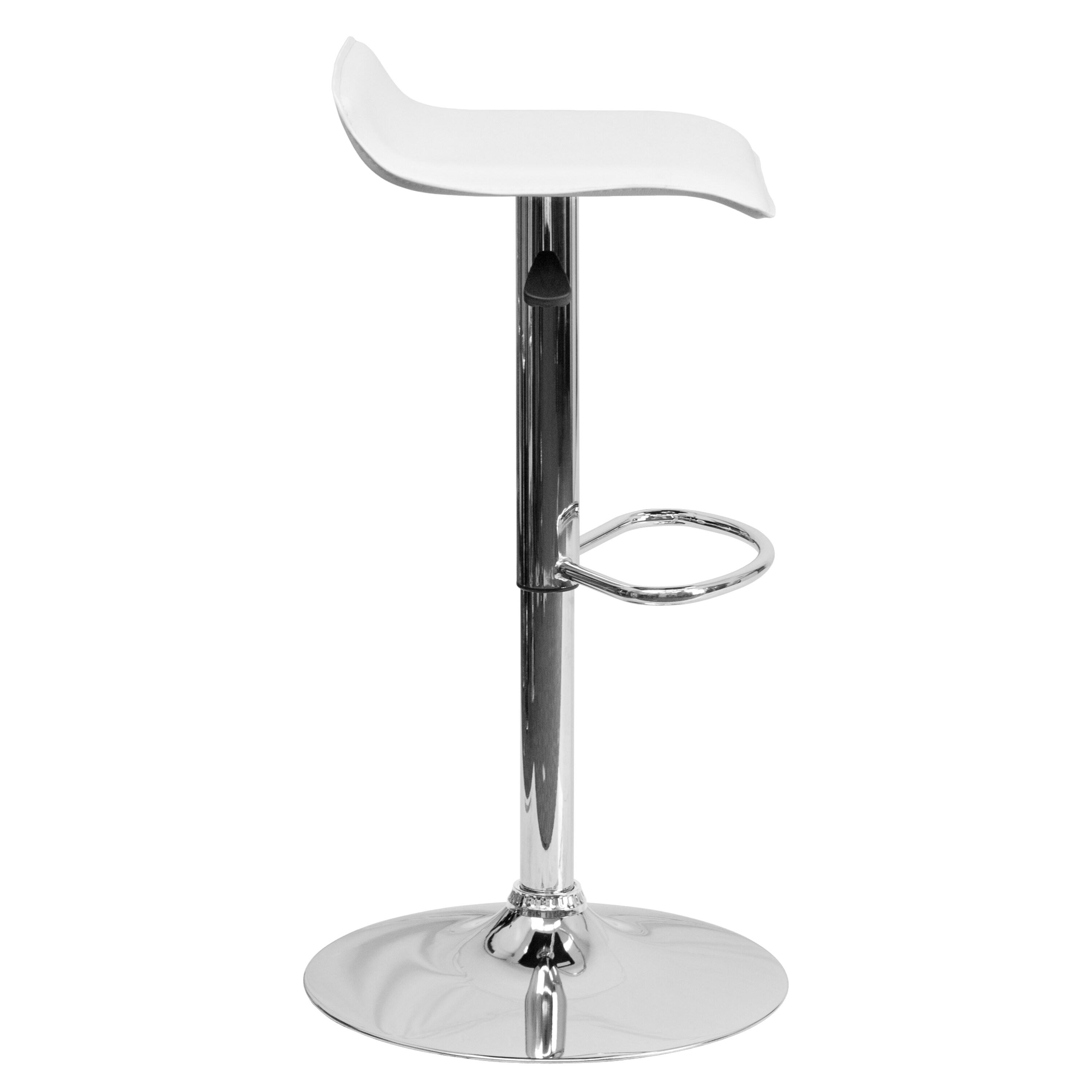 Flash Furniture Contemporary White Vinyl Adjustable Height Barstool with Solid Wave Seat and Chrome Base