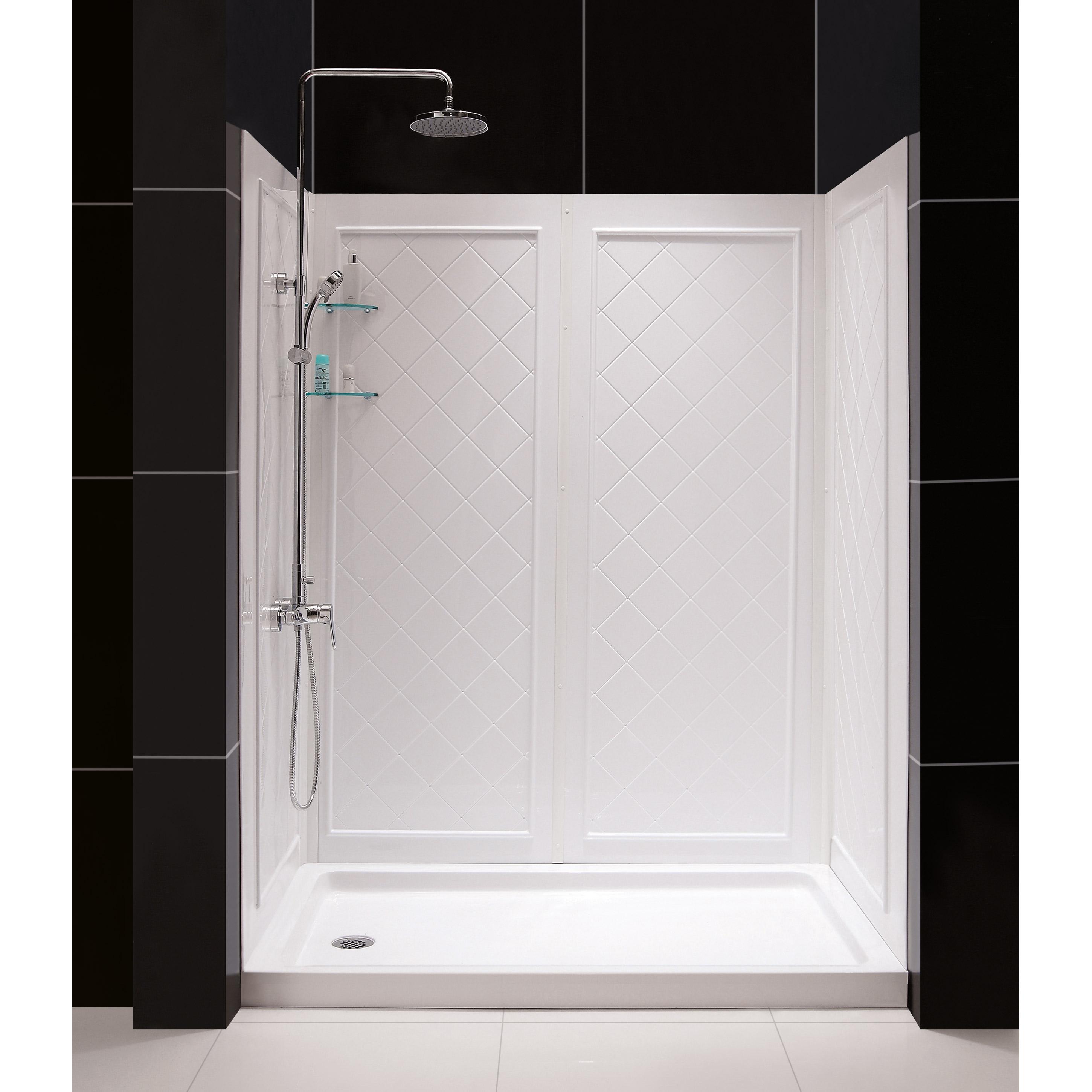 Qwall Wall Kit in White 30" D x 60" W x 76 3/4" H Left Drain Acrylic Shower Base