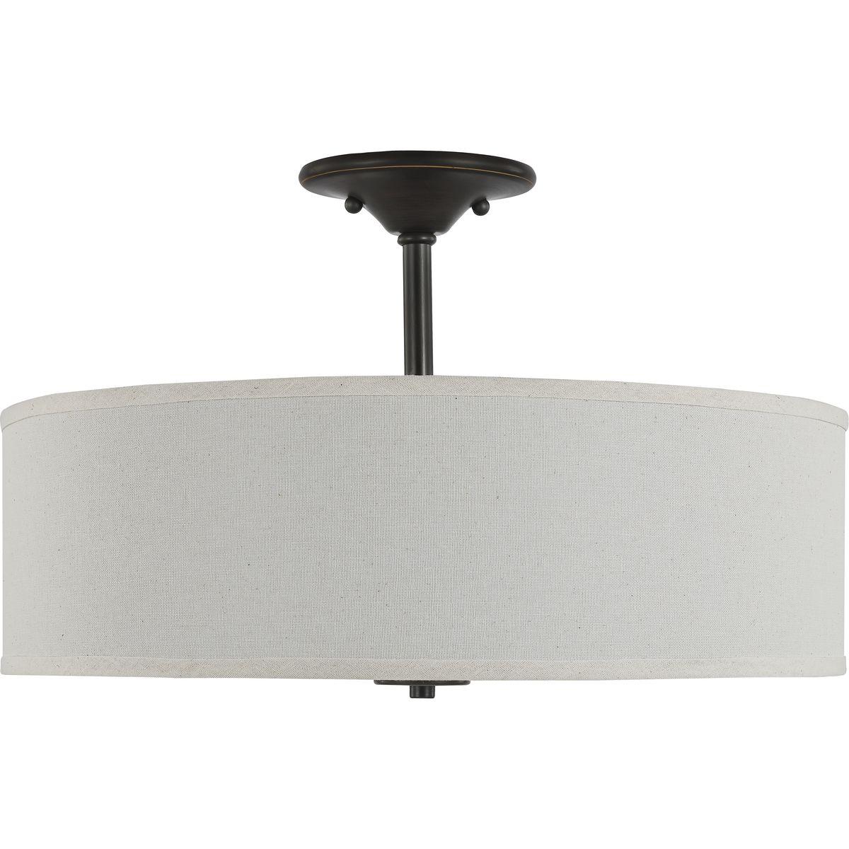 Progress Lighting, Inspire Collection, 3-Light Semi-Flush Mount, Antique Bronze, Off-White Linen Shade
