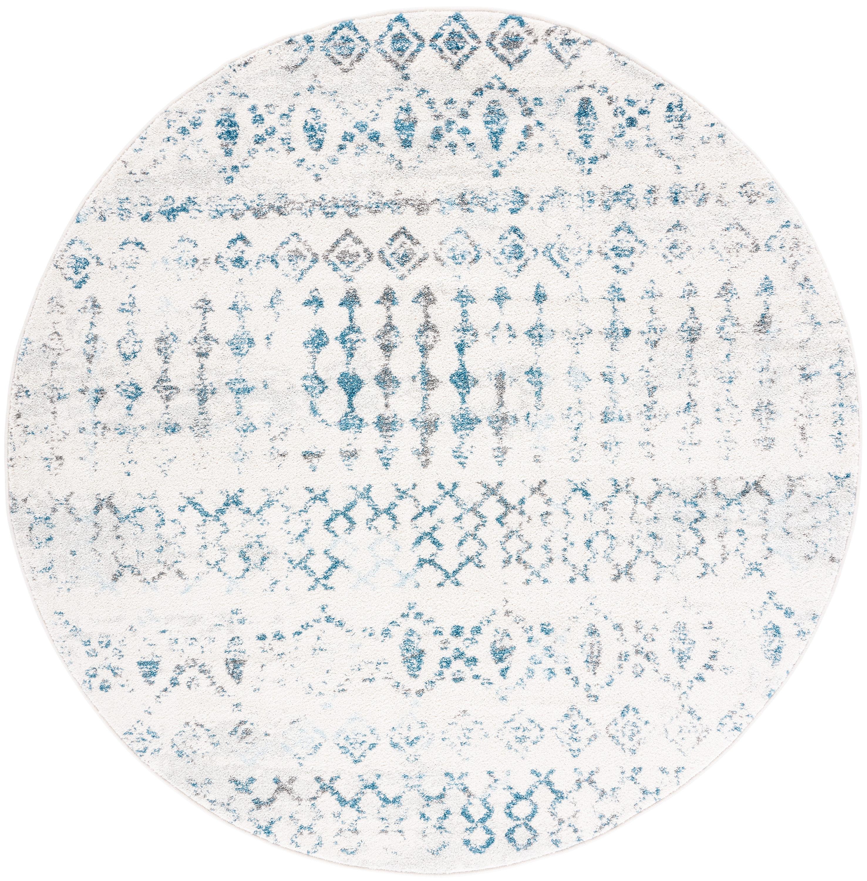 Tulum TUL240 Power Loomed Area Rug - Ivory/Turquoise - 6'7" round - Safavieh.