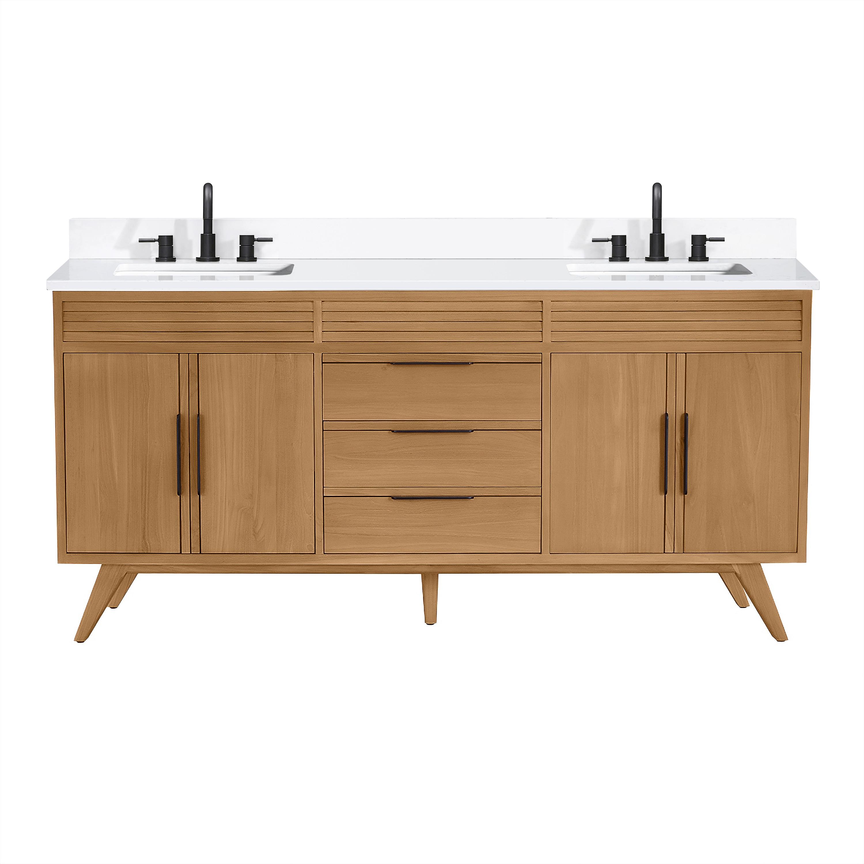 Taylor 73 In. Double Sink Bath Vanity In Natural Teak With White Quartz Top