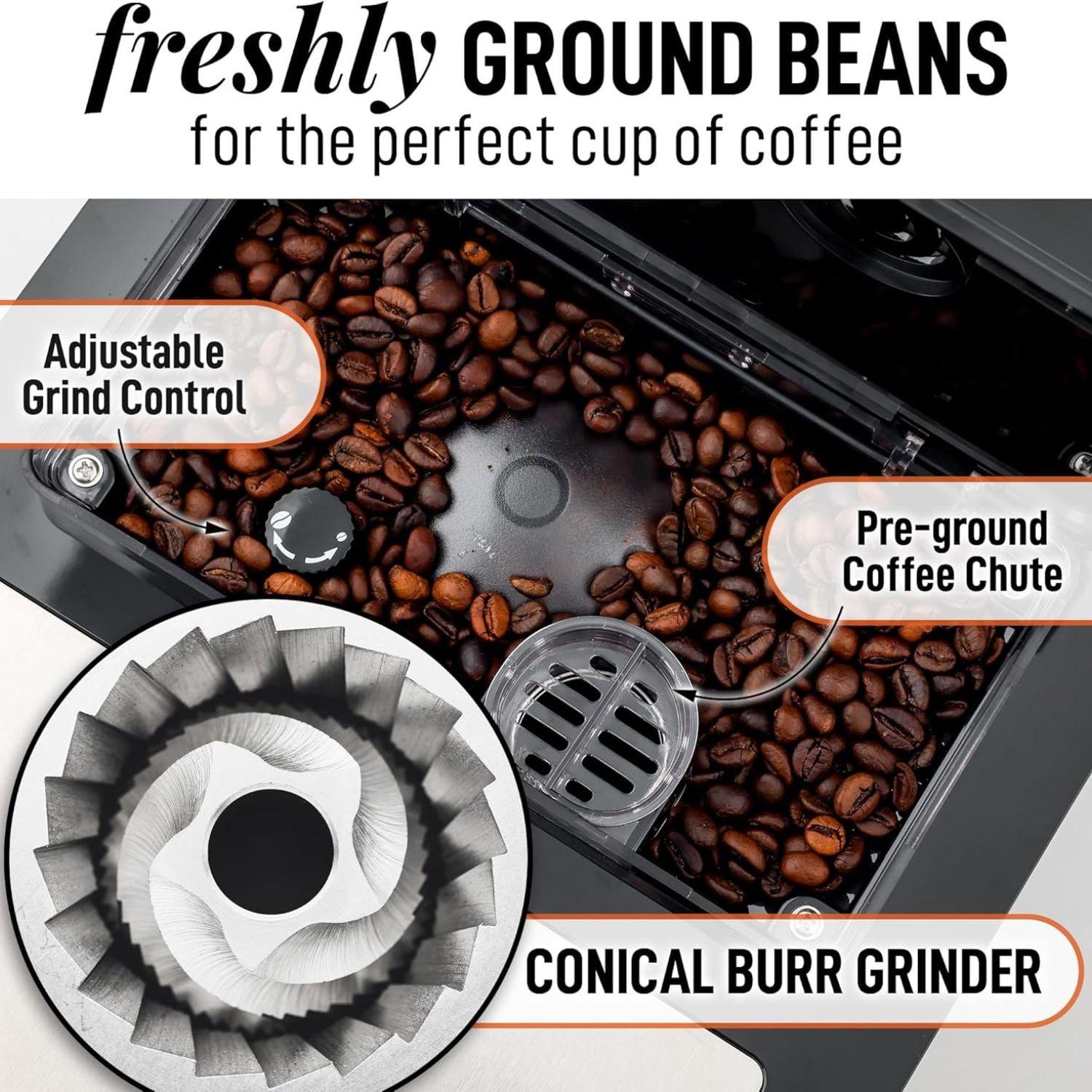 Magia AMPRO Automatic Espresso Machine with Grinder, Super Automatic Coffee Machine and Milk Frother by Zulay Kitchen