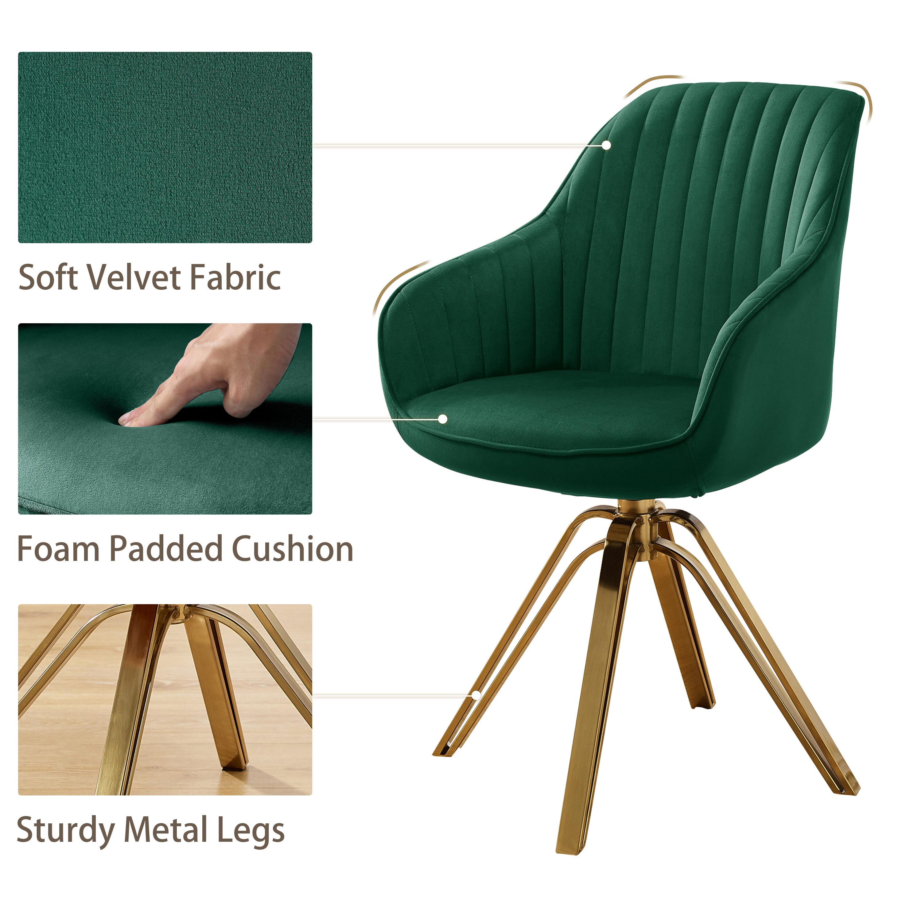 23 in. Green Velvet & Gold Swivel Arm Chair