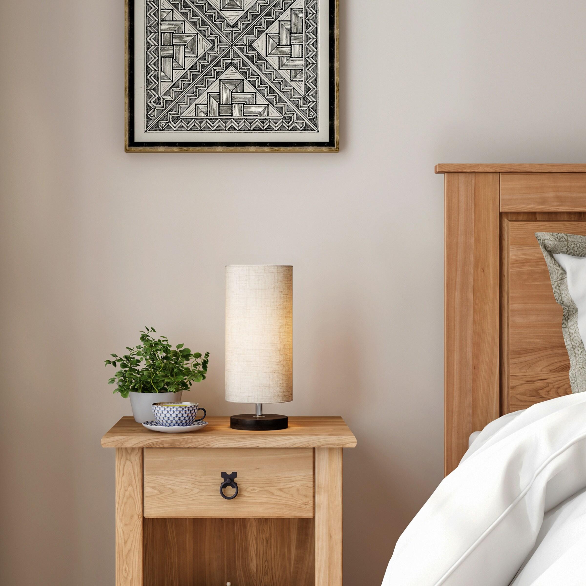 Hastings Home Cylinder Lamp Adjustable Height with Wooden Base and LED Bulb