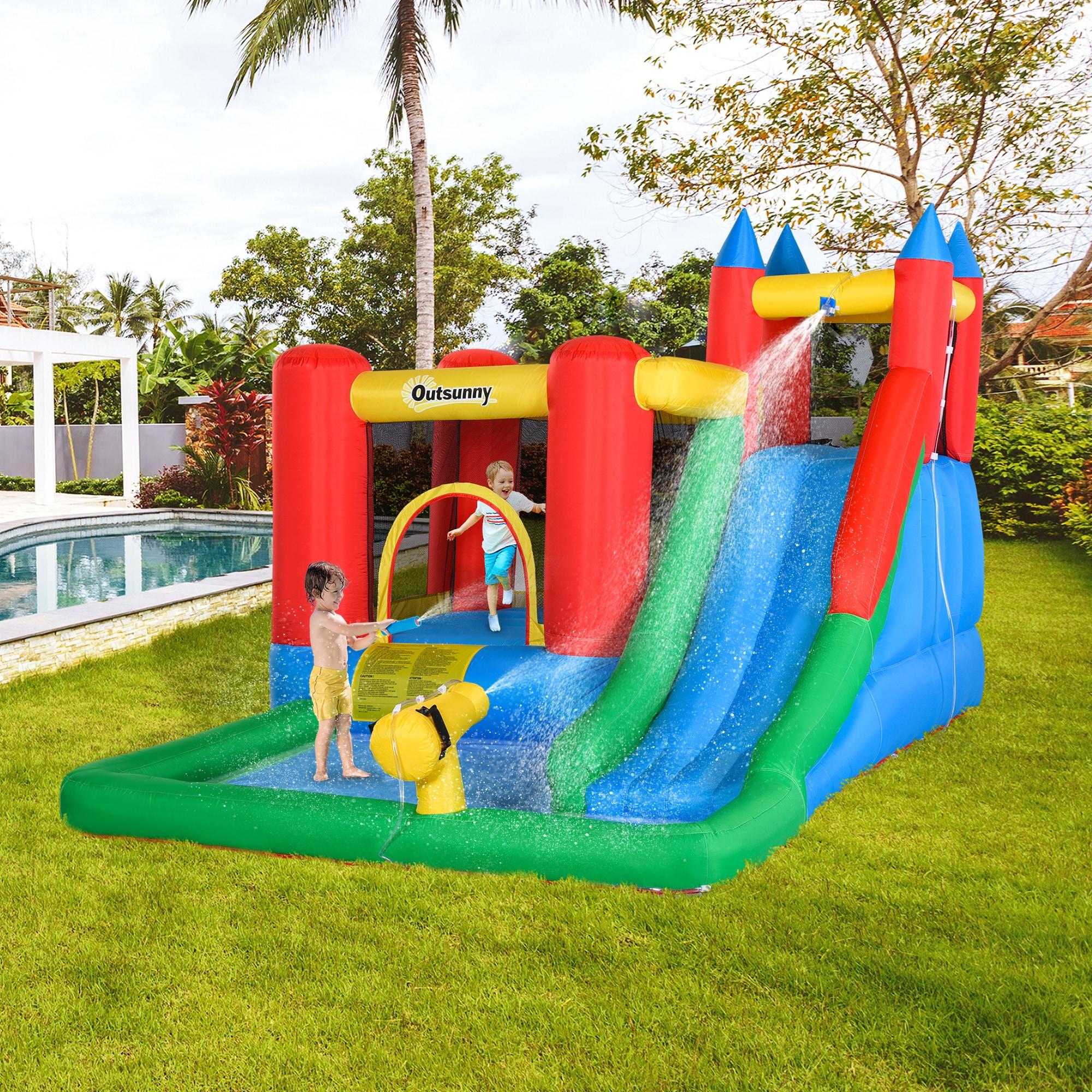 Outsunny 6-in-1 Kids Bounce House & Water Slide, 264 lbs, Ages 3-8