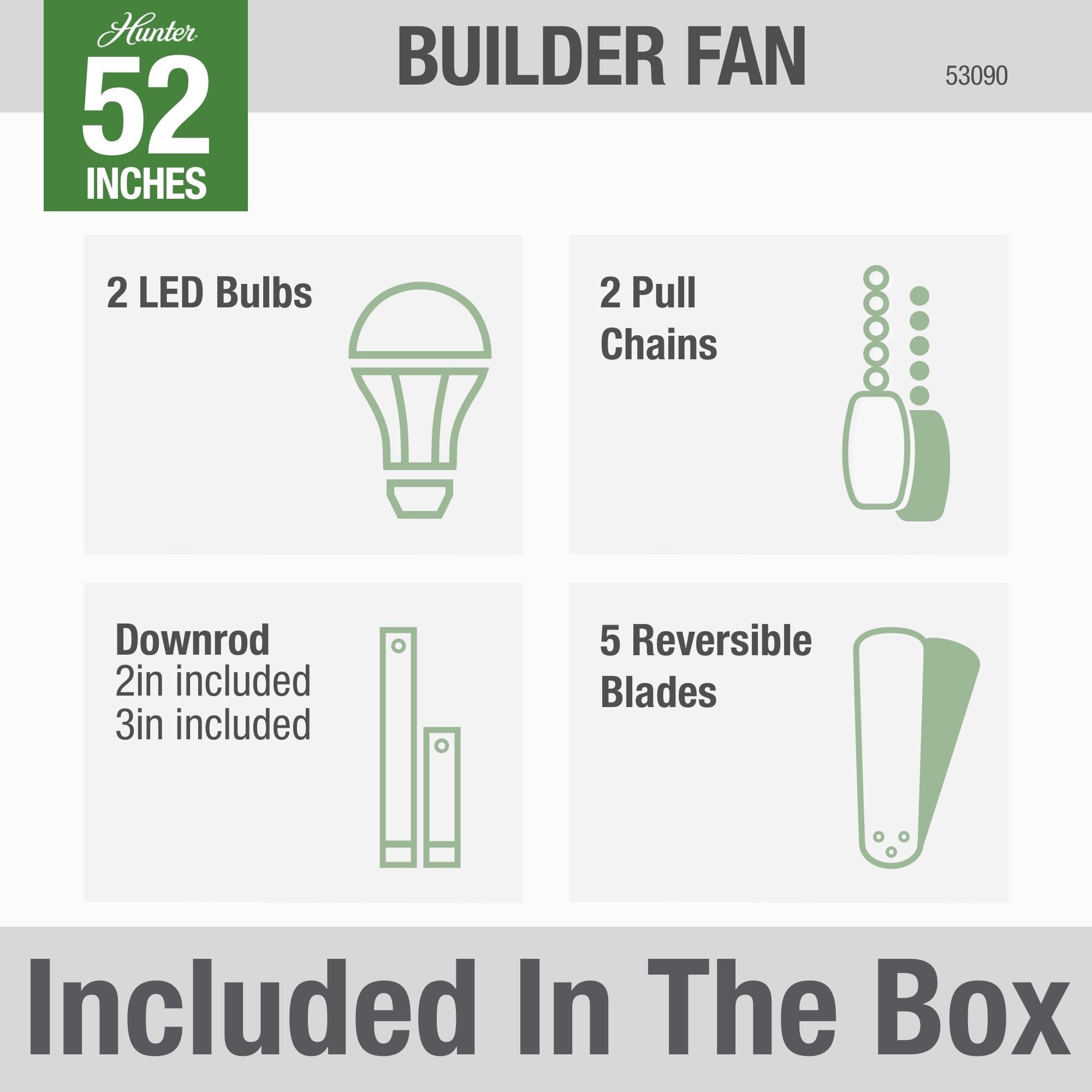 52" Builder Deluxe 5 - Blade Standard Ceiling Fan with Pull Chain and Light Kit Included
