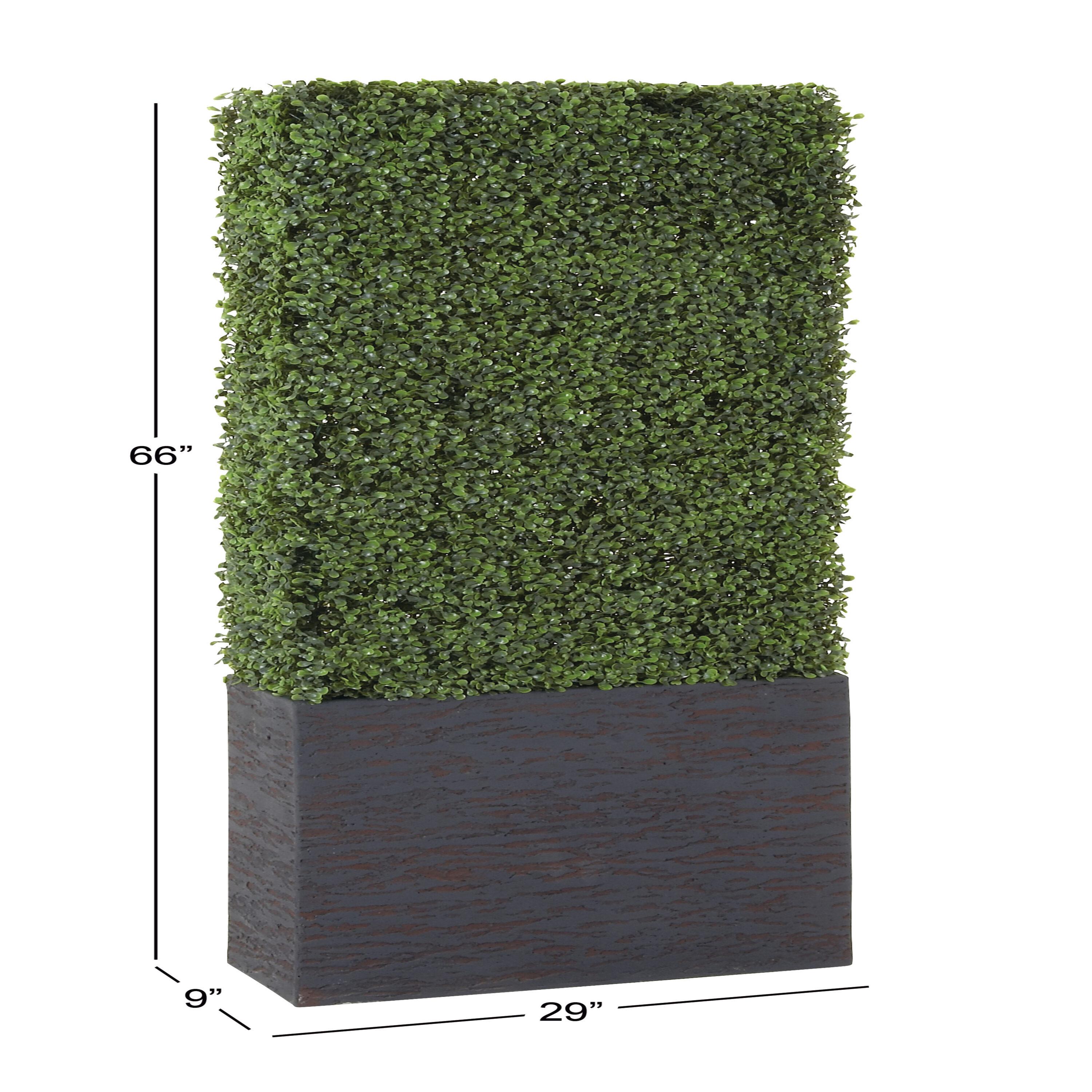 DecMode 66" Tall Boxwood Hedge Artificial Topiary in Realistic Leaves and Black Cement Planter Box