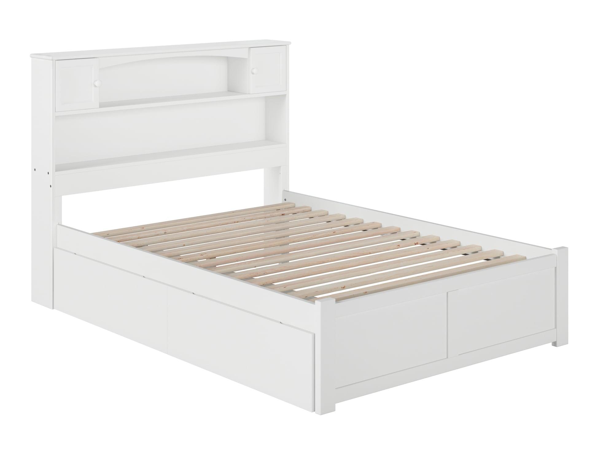 Newport Full White Wood Bookcase Bed with Storage Drawers