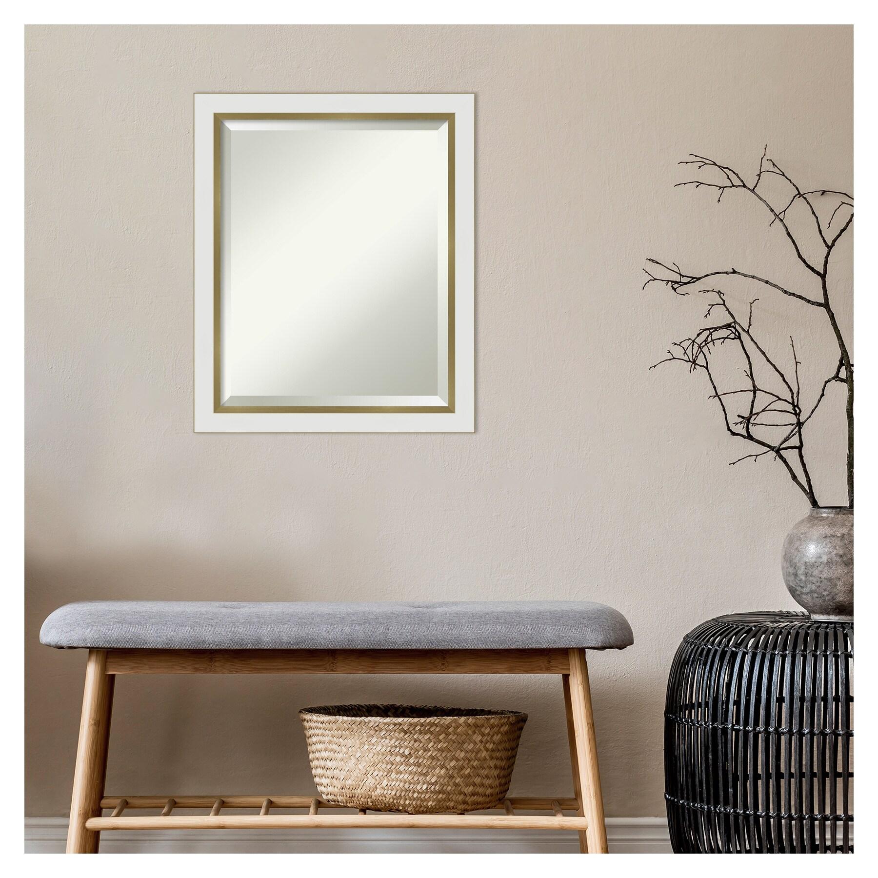 Amanti Art Eva White Gold Narrow Framed Wall Mirror - 19.12 x 23.12 in