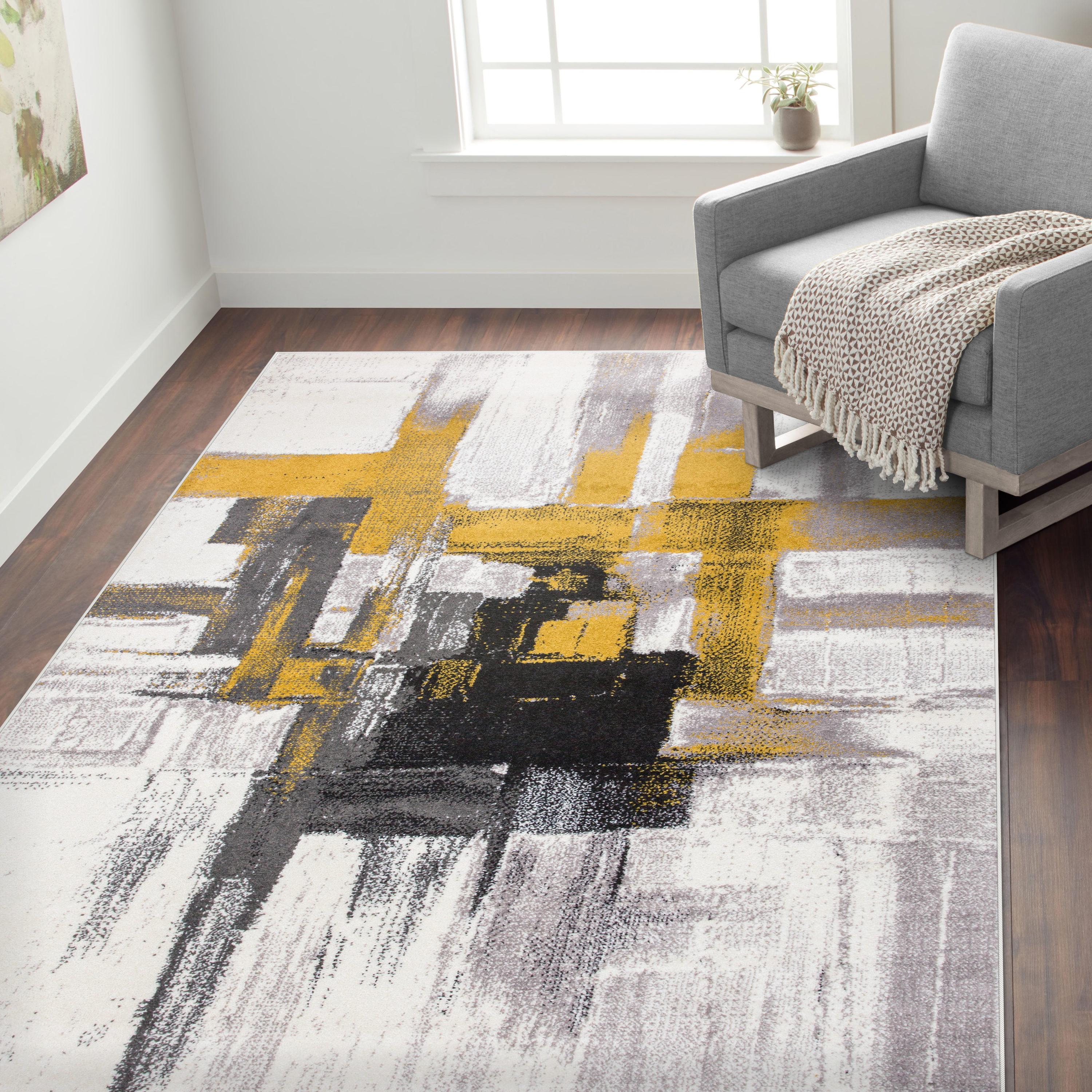 World Rug Gallery Contemporary Modern Abstract Gold 6'6" x 9' Area Rug