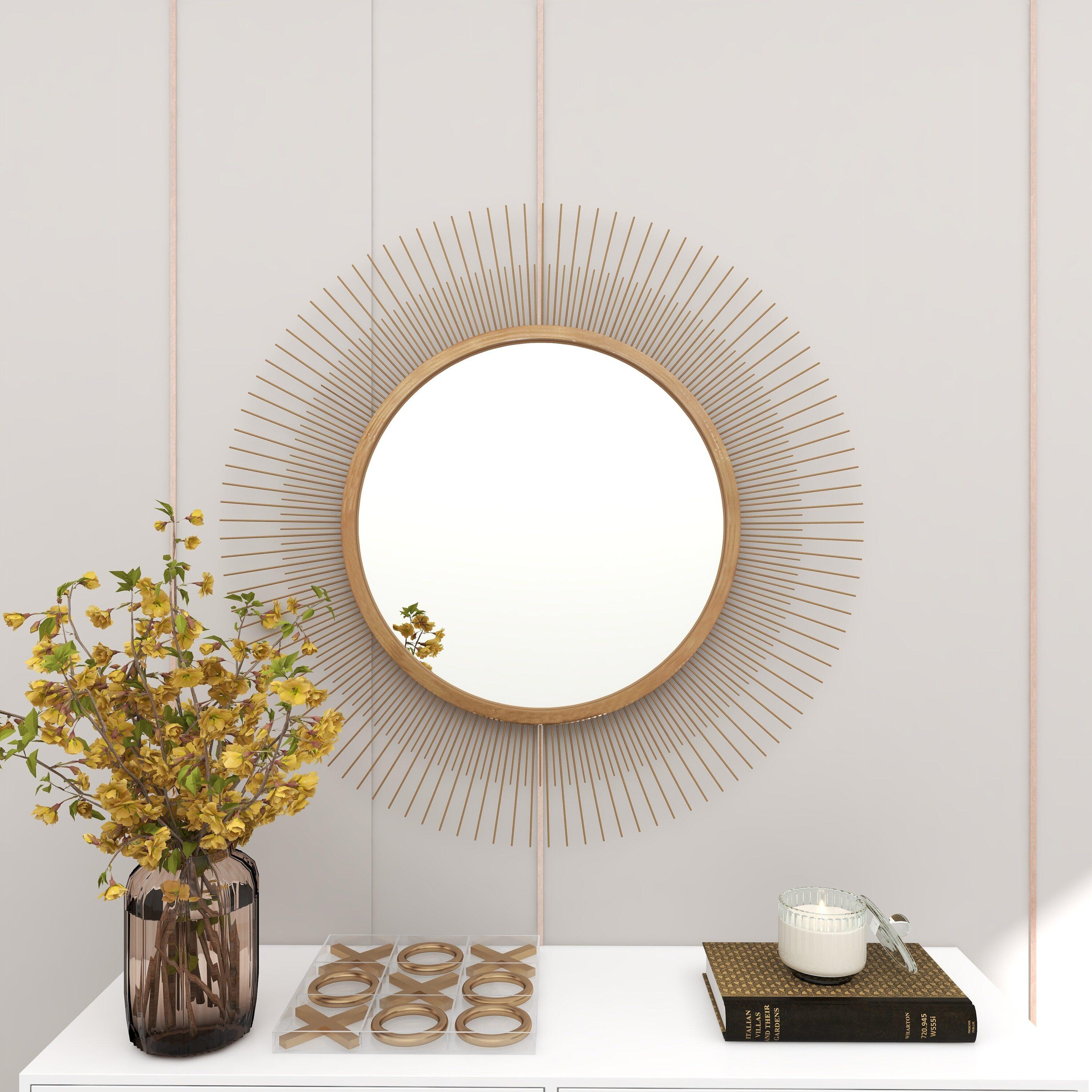 36" Metal Starburst Wall Mirror Gold - Olivia & May: Iron Frame, No Assembly, Modern Decor