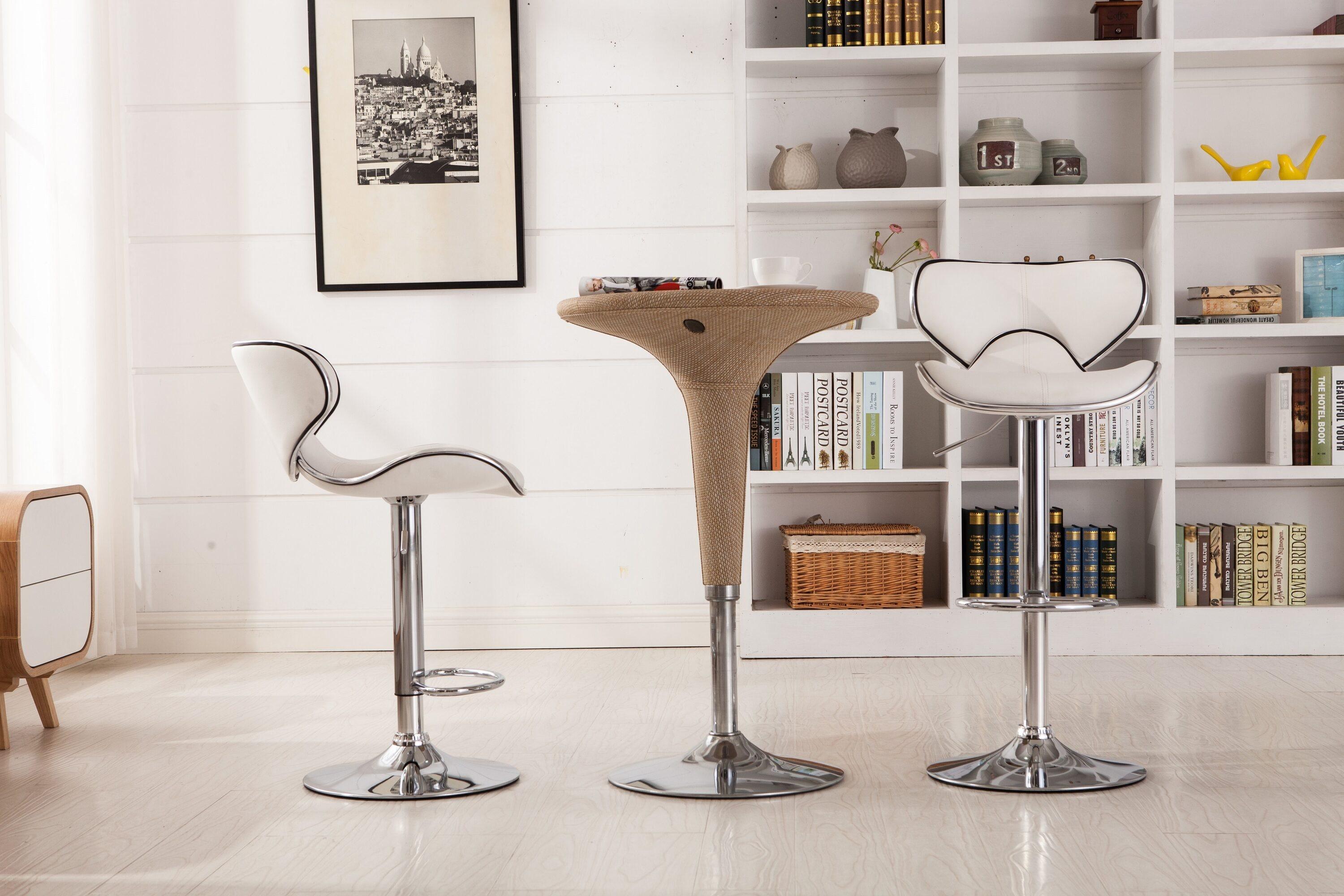 Roundhill Furniture Masaccio Faux Leather Airlift Adjustable Swivel Barstools, White, Set of 2
