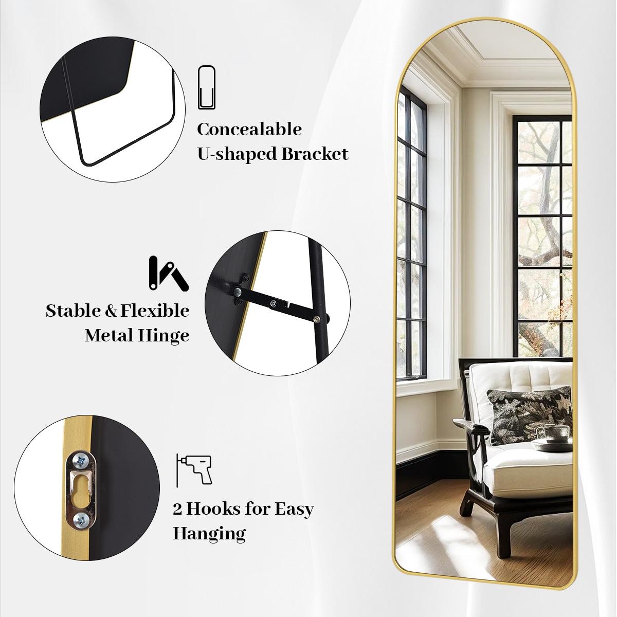 BEAUTYPEAK 64"x21" Full Length Mirror Rectangle Body Dressing Floor Standing Mirrors, Gold