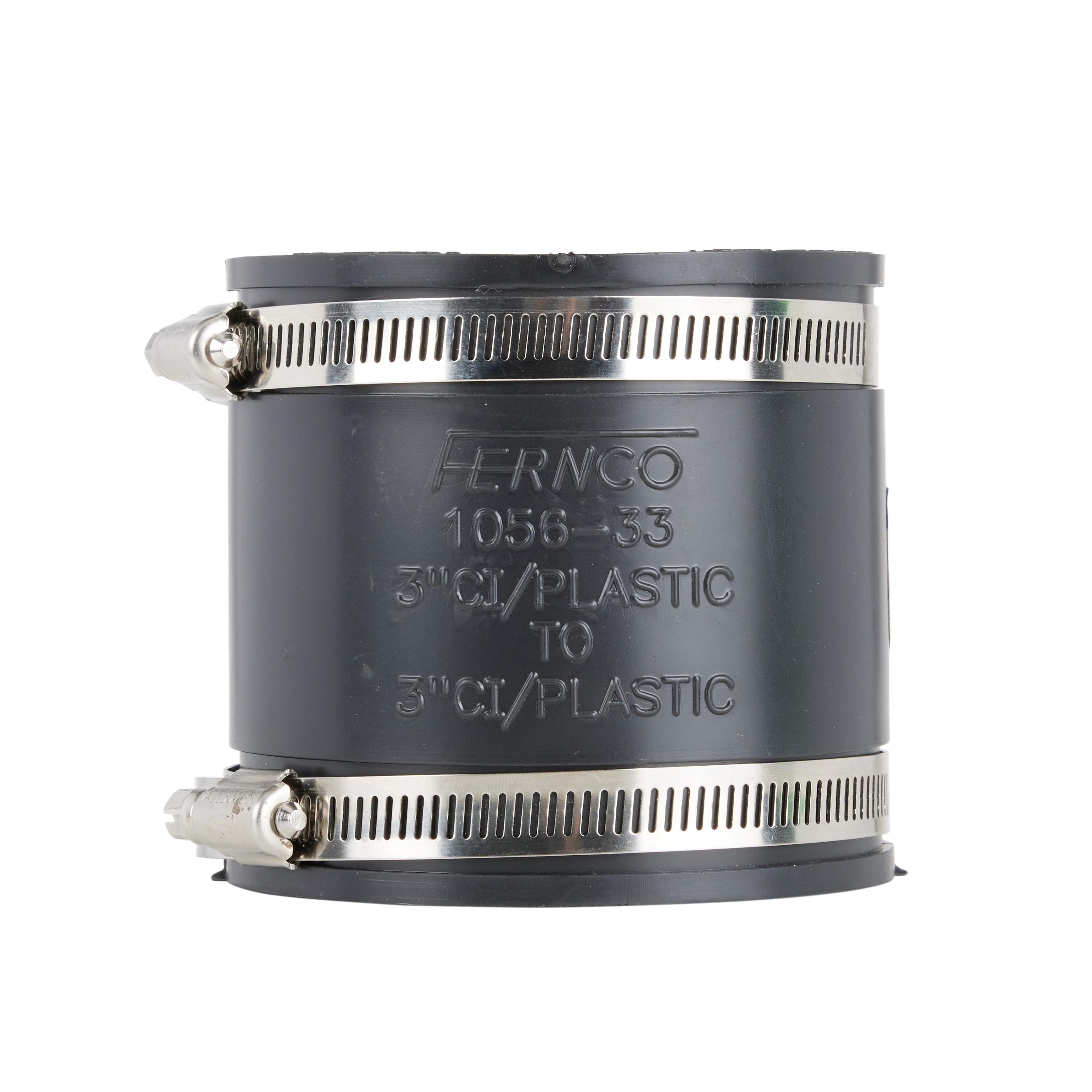 Fernco 3-Inch Black PVC Flexible Coupling with Stainless Steel Clamps