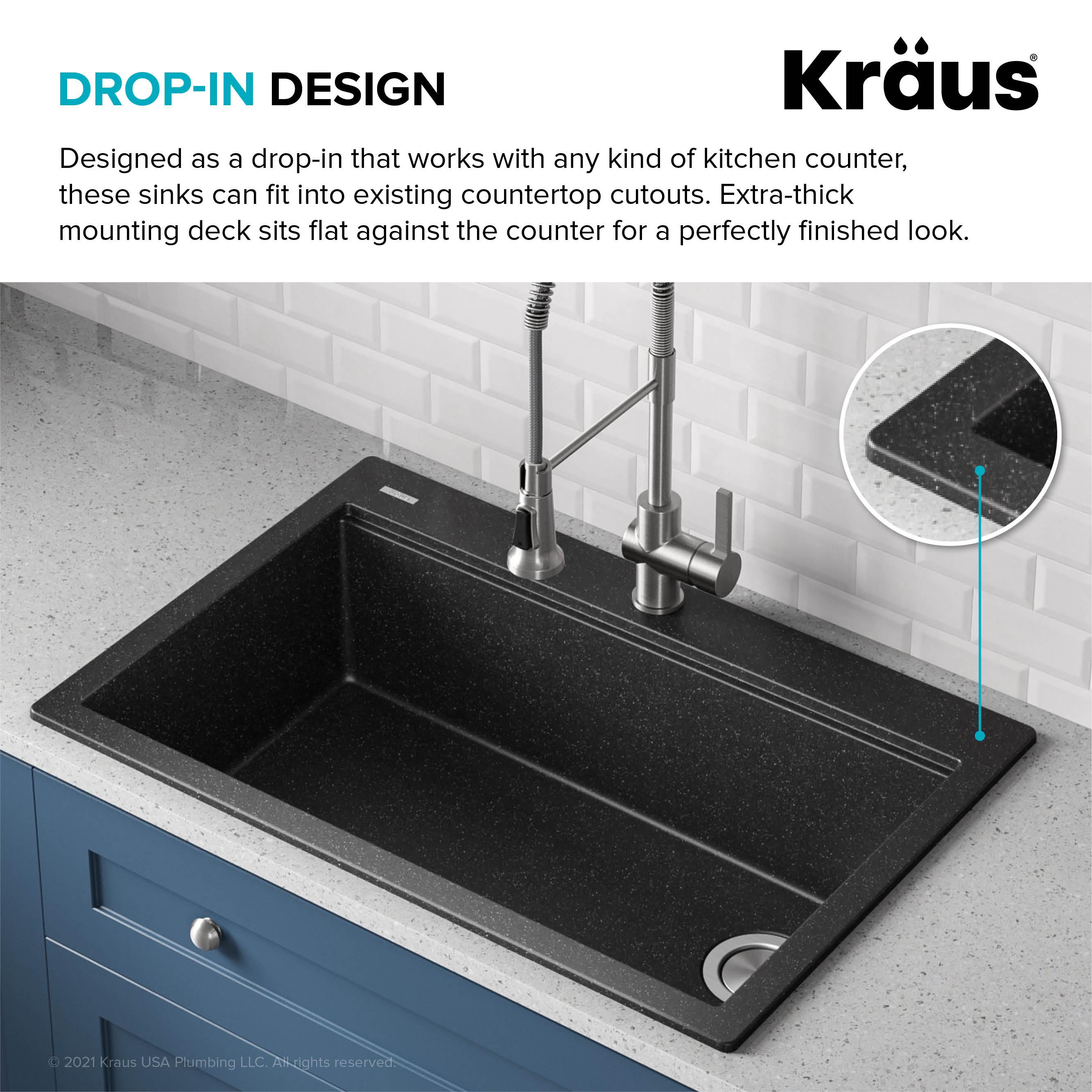 33 in. KRAUS Bellucci Workstation Drop-In Granite Composite Single Bowl Kitchen Sink with Accessories