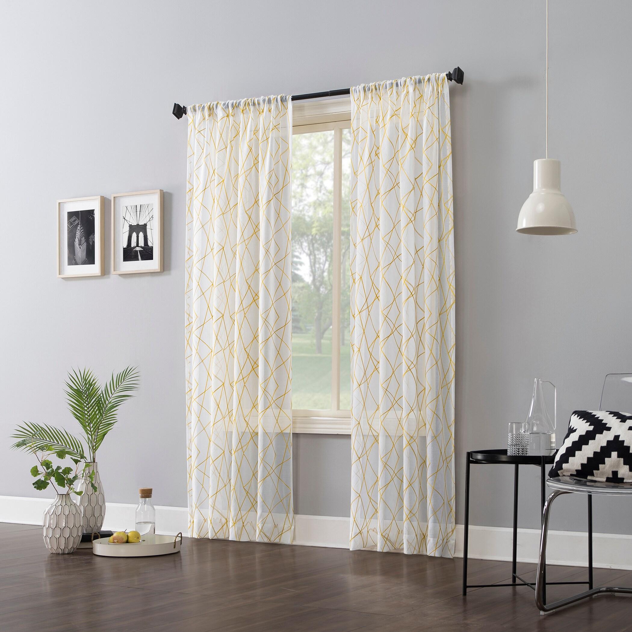 50"x84" No. 918 Light Filtering Abstract Geometric Embroidery Rod Pocket Curtain Panel Gold: Modern Window Decor