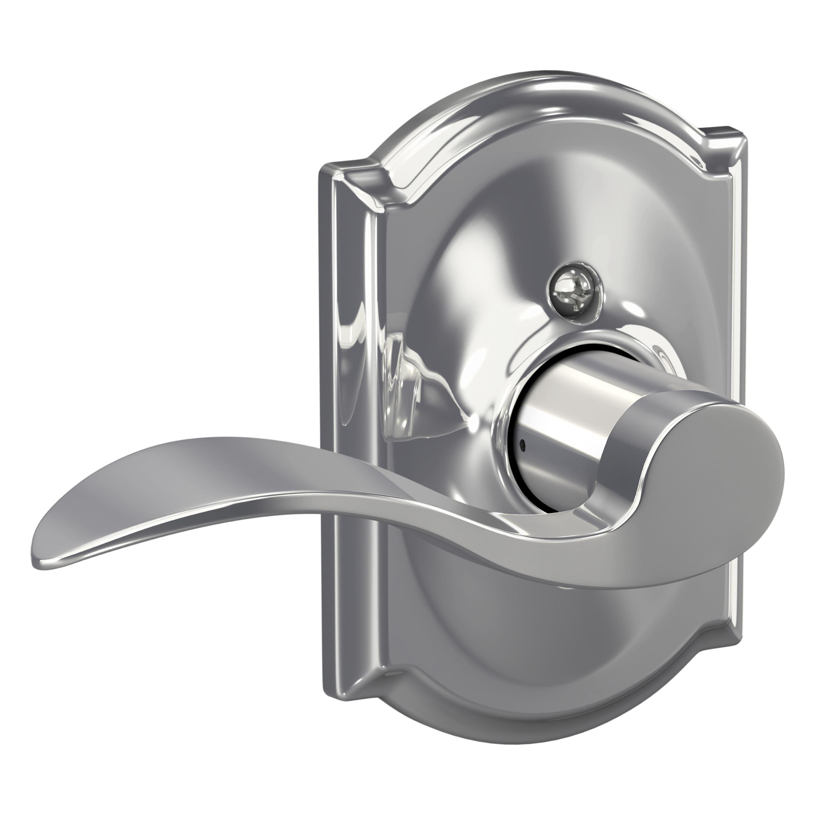 Bright Polished Chrome Accent Passage Door Lever with Camelot Rosette