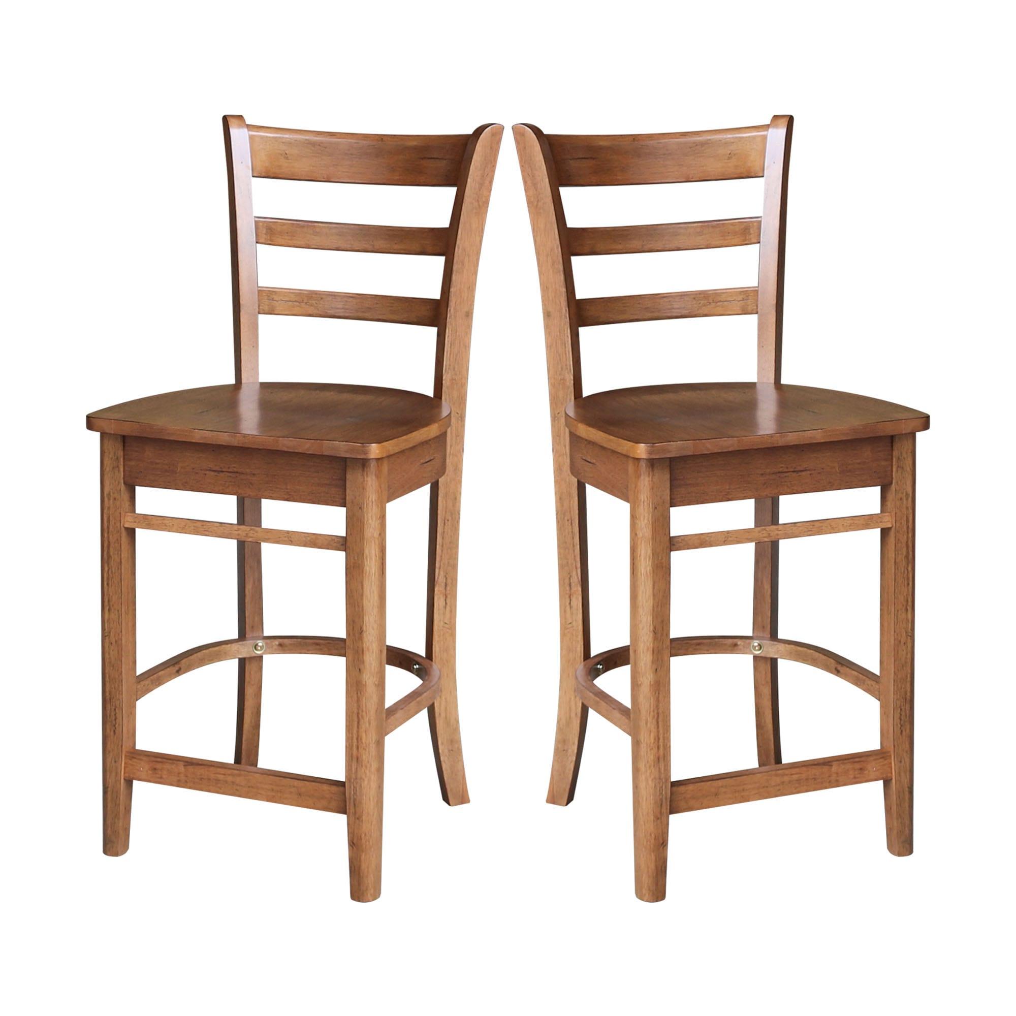 International Concepts 24" Emily Counter Height Barstool Distressed Oak: Hardwood Frame, Ladder-Back Design