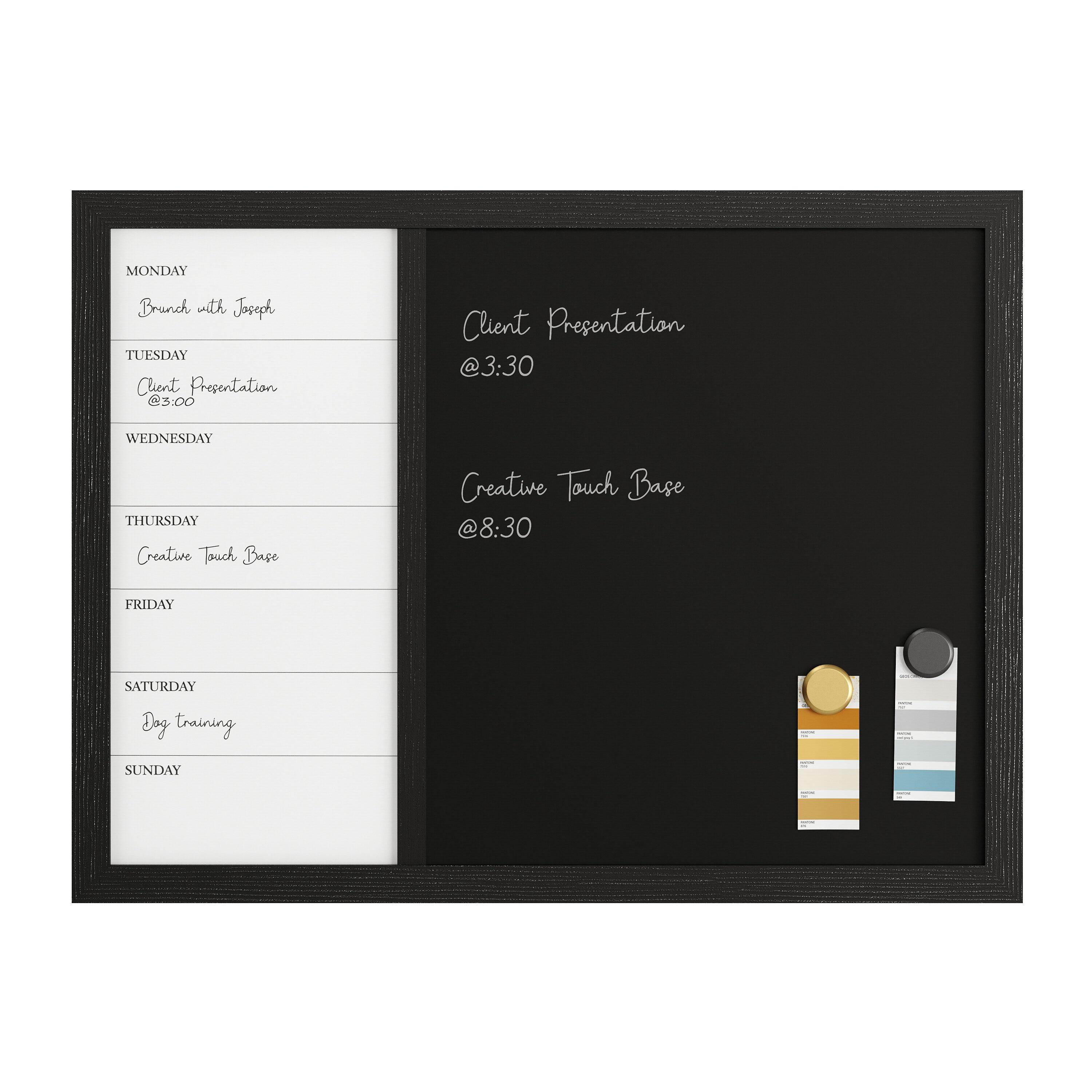 Thomas Martha Stewart Magnetic Weekly Calendar Dry Erase Board and Chalk Board with Liquid Chalk Marker