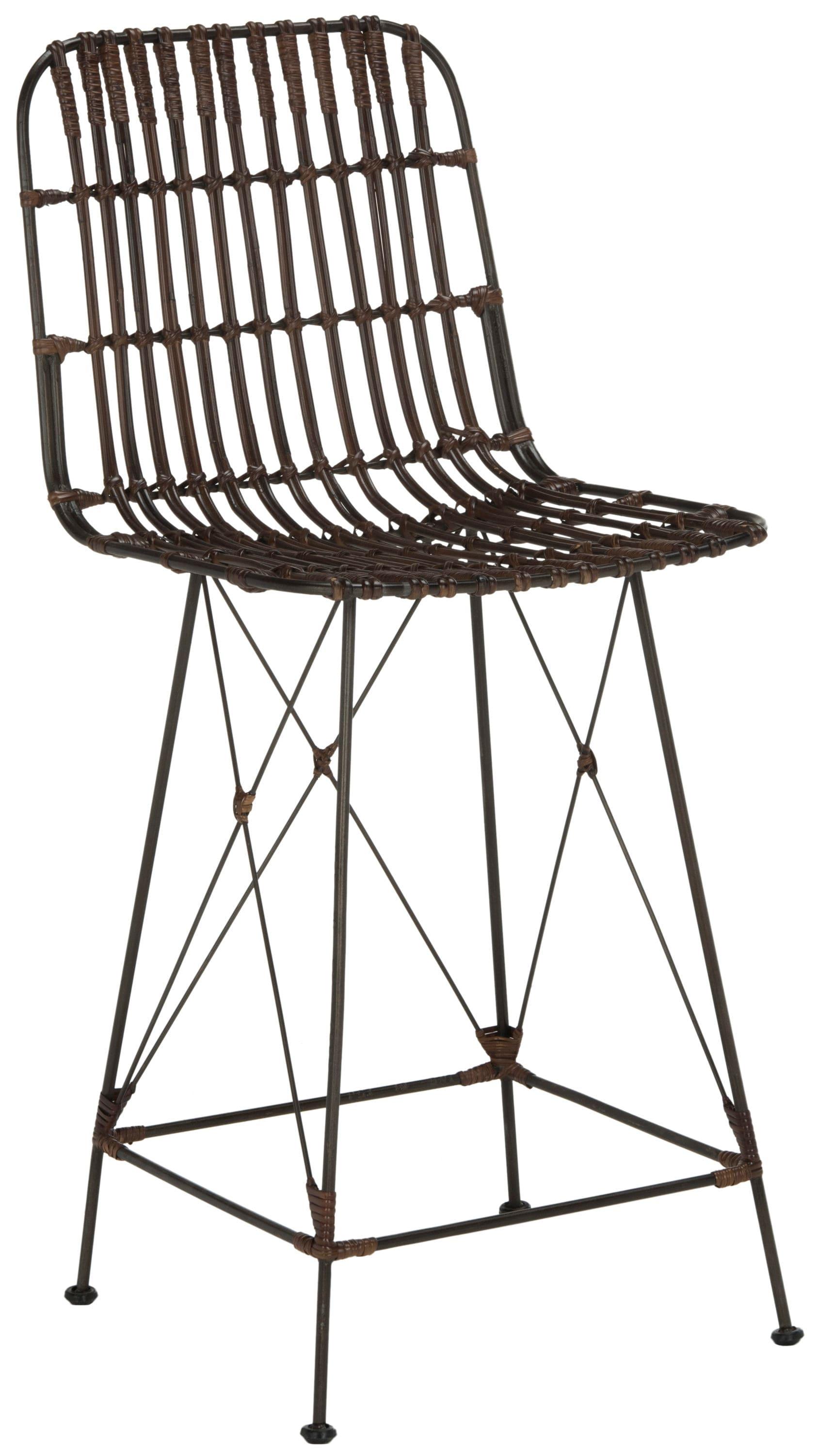 Minerva Wicker Counter Stool (Set of 2) - WIK6509 - Brown/Black - Safavieh