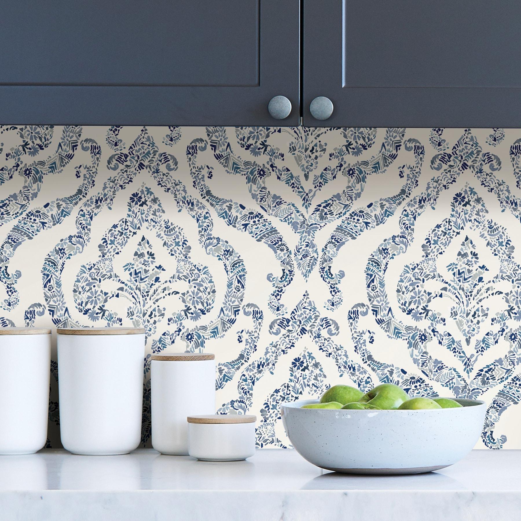 NuWallpaper Guildford Peel and Stick Wallpaper Blue: Removable Vinyl, Self-Adhesive, Smooth Finish, 28.2 Sq Ft Coverage