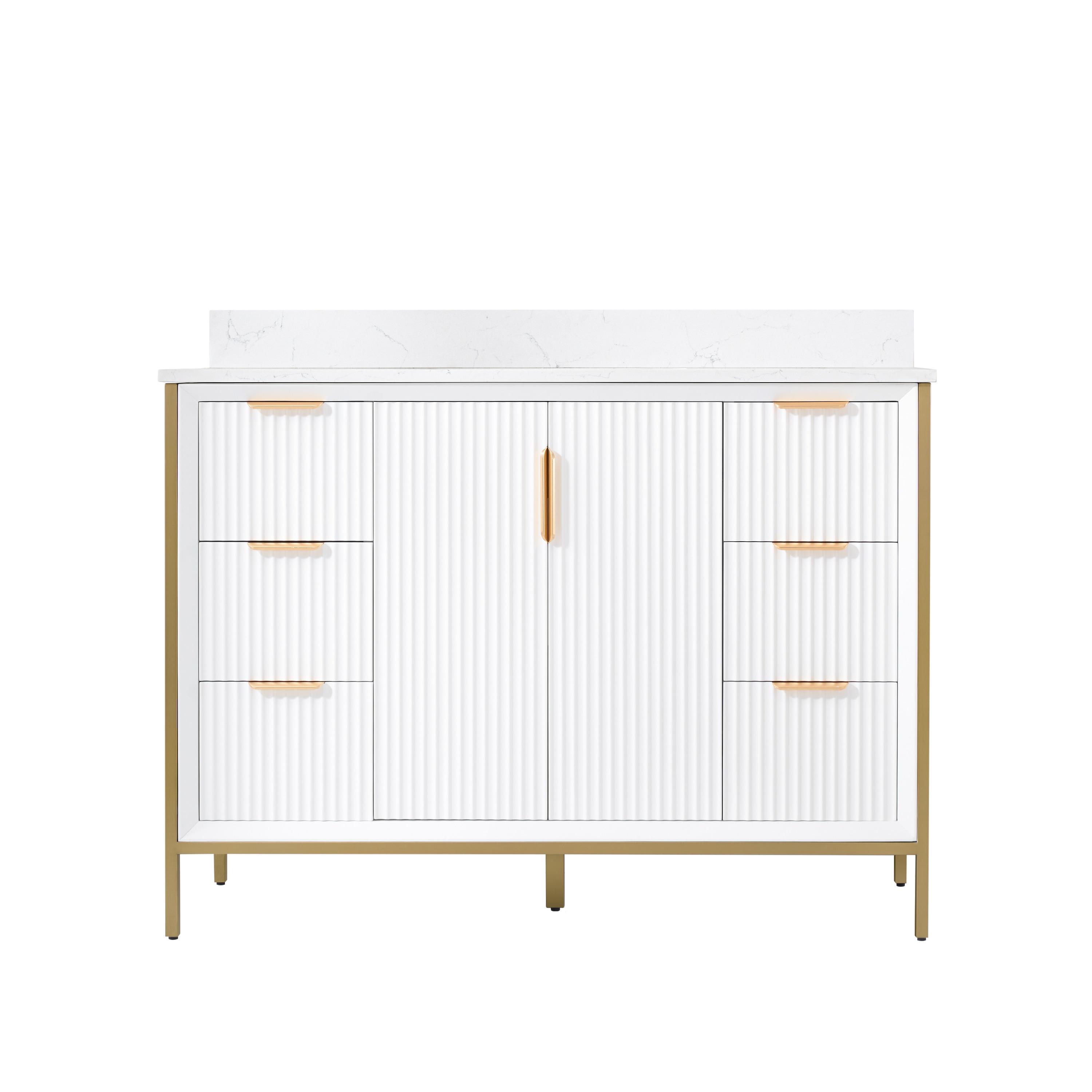 Vinnova Granada 48" White Faux Stone Top Single Vanity in White No Mirror