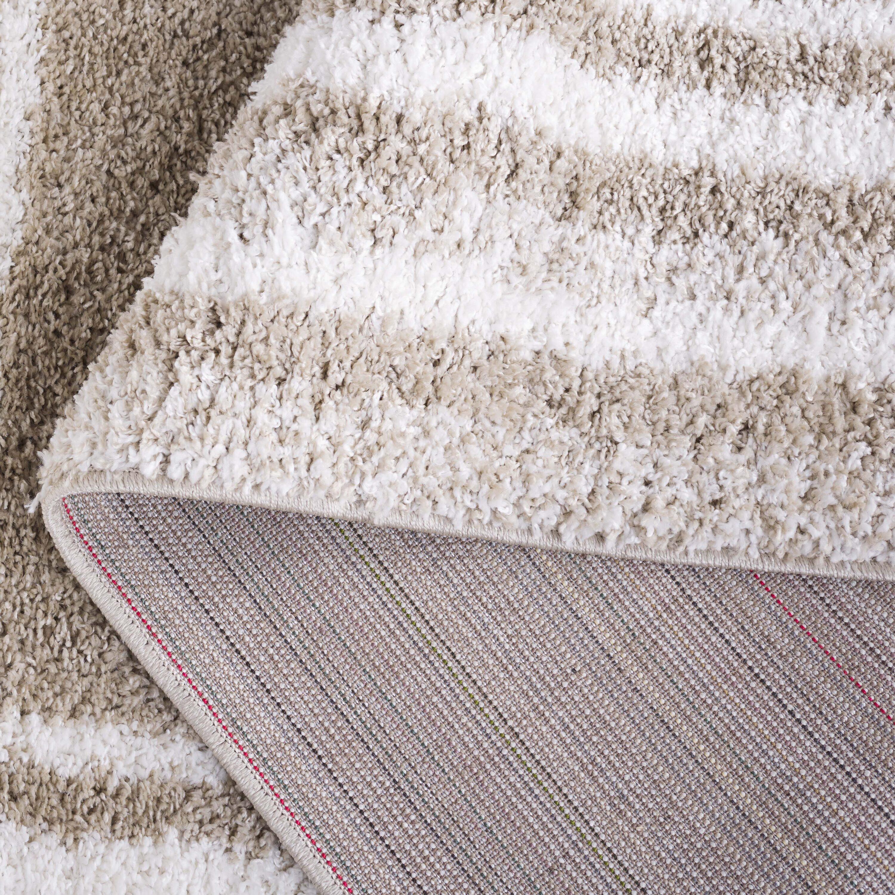 SAFAVIEH Border & Stripe Hyram Bordered Shag Area Rug, Beige/Ivory, 5'3" x 7'6"