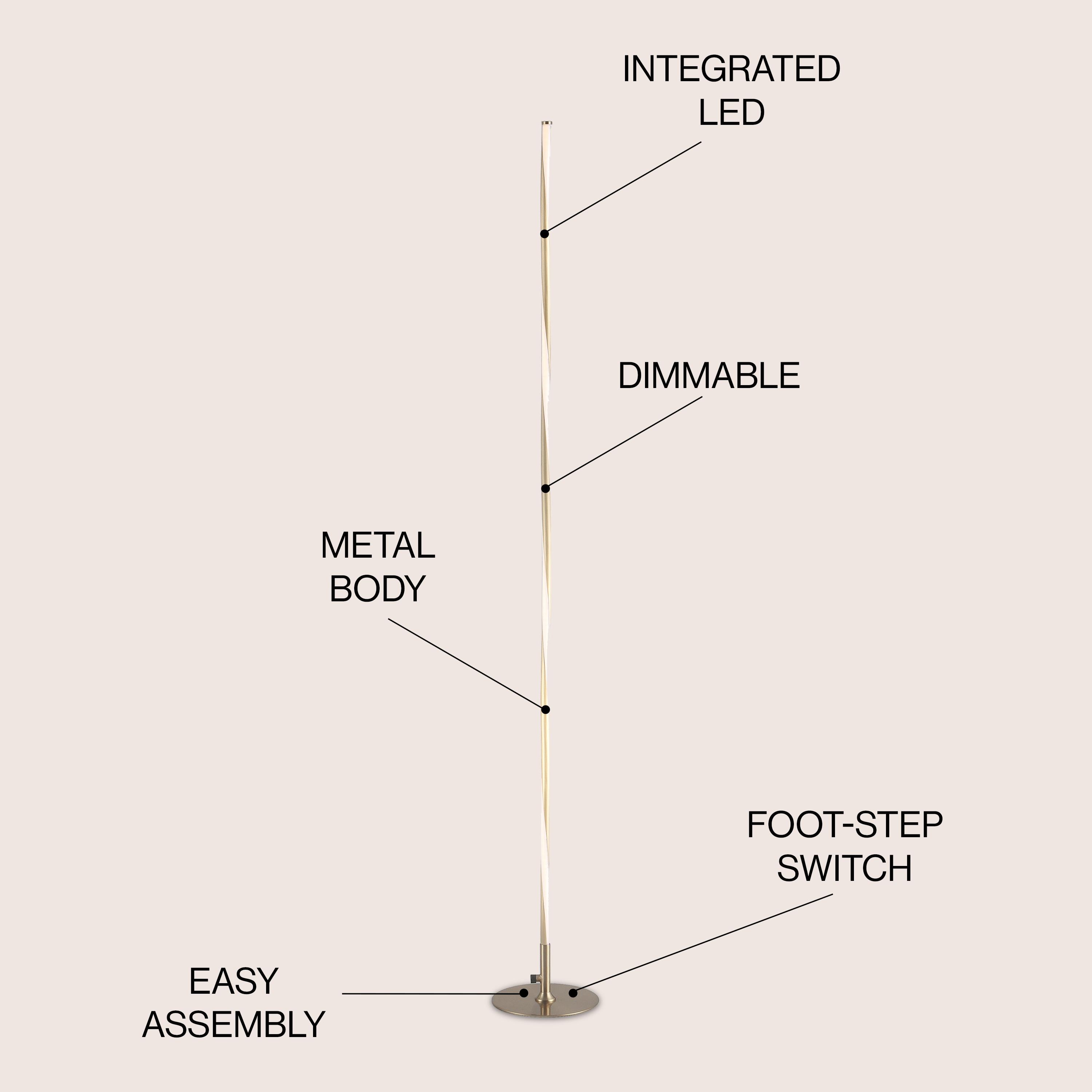 JONATHAN Y JYL7006B Pilar 63.75" LED Integrated Floor Lamp, Modern, Contemporary for living room, dinning room, bedroom, office, Gold