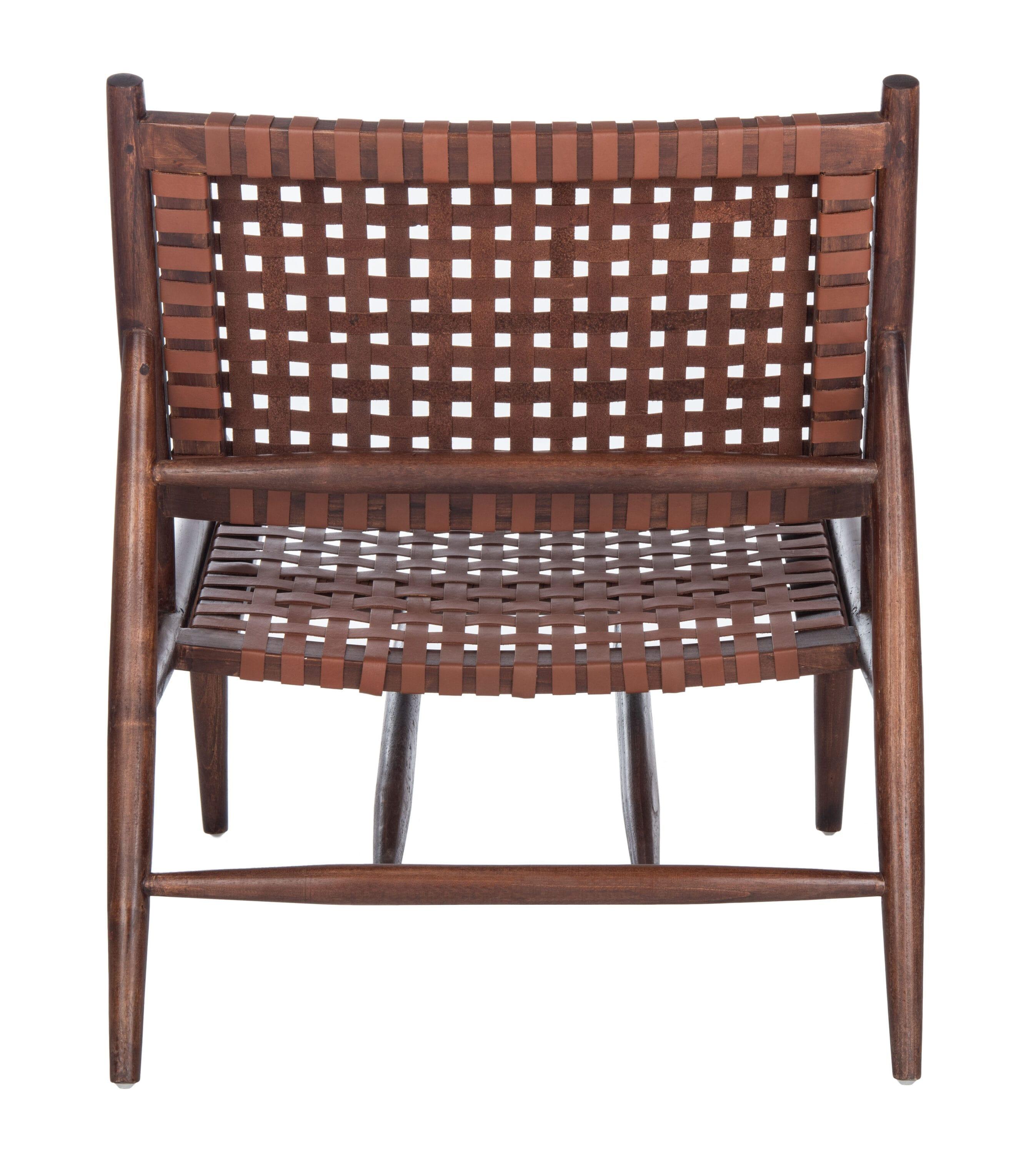 Soleil Leather Woven Accent Chair - Cognac - Safavieh