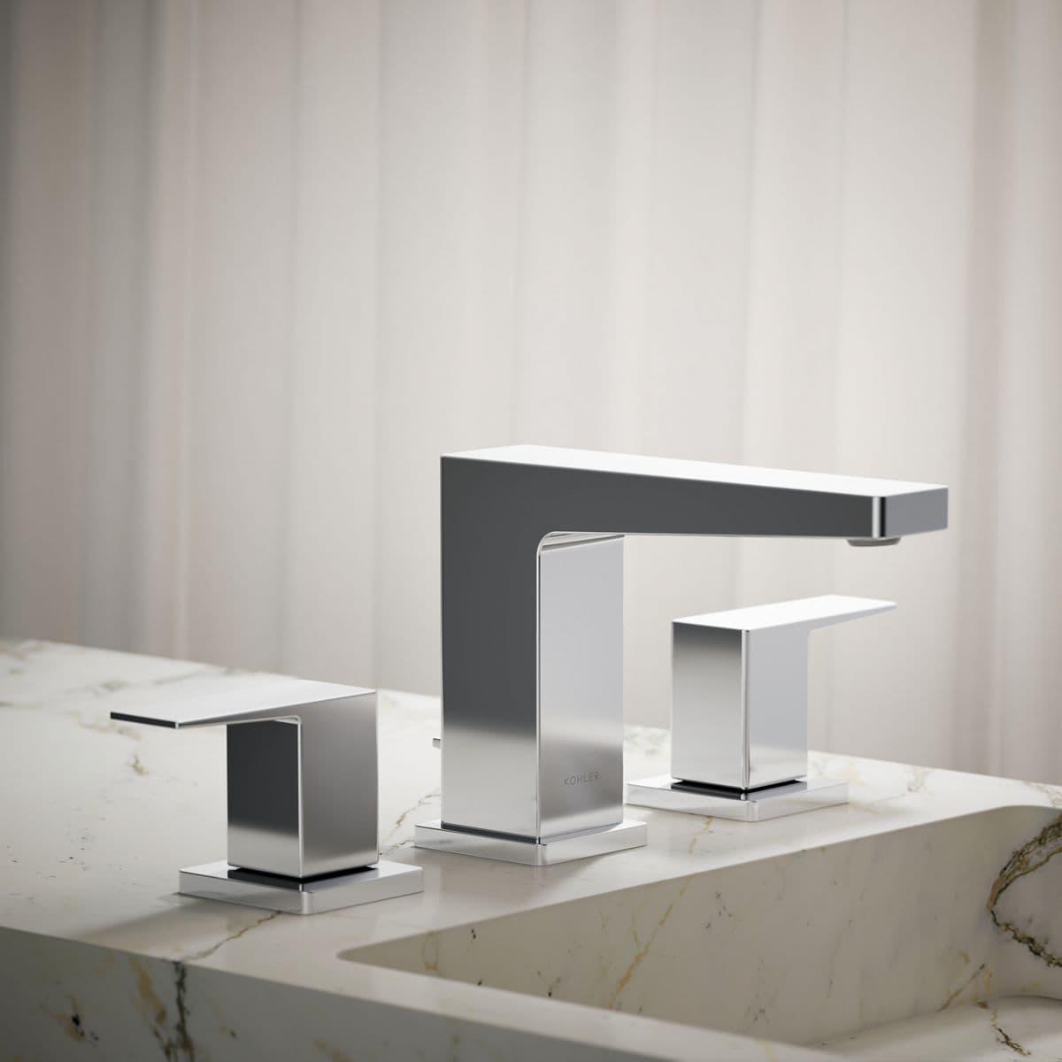 Kohler Honesty Widespread Bathroom Faucet with Pop-Up Drain Assembly, 3-Hole 2-Handle Bathroom Sink Faucet, 1.2 gpm