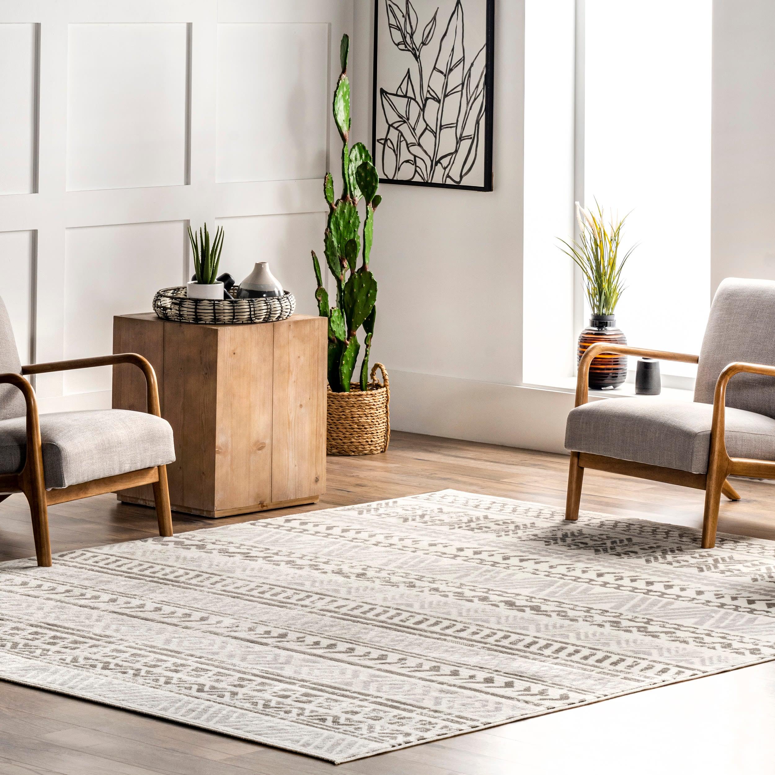 Nuloom Chloe Geometric 5x8 Indoor Area Rug for Living Room Bedroom Dining Room Kitchen, Light Grey/Ivory