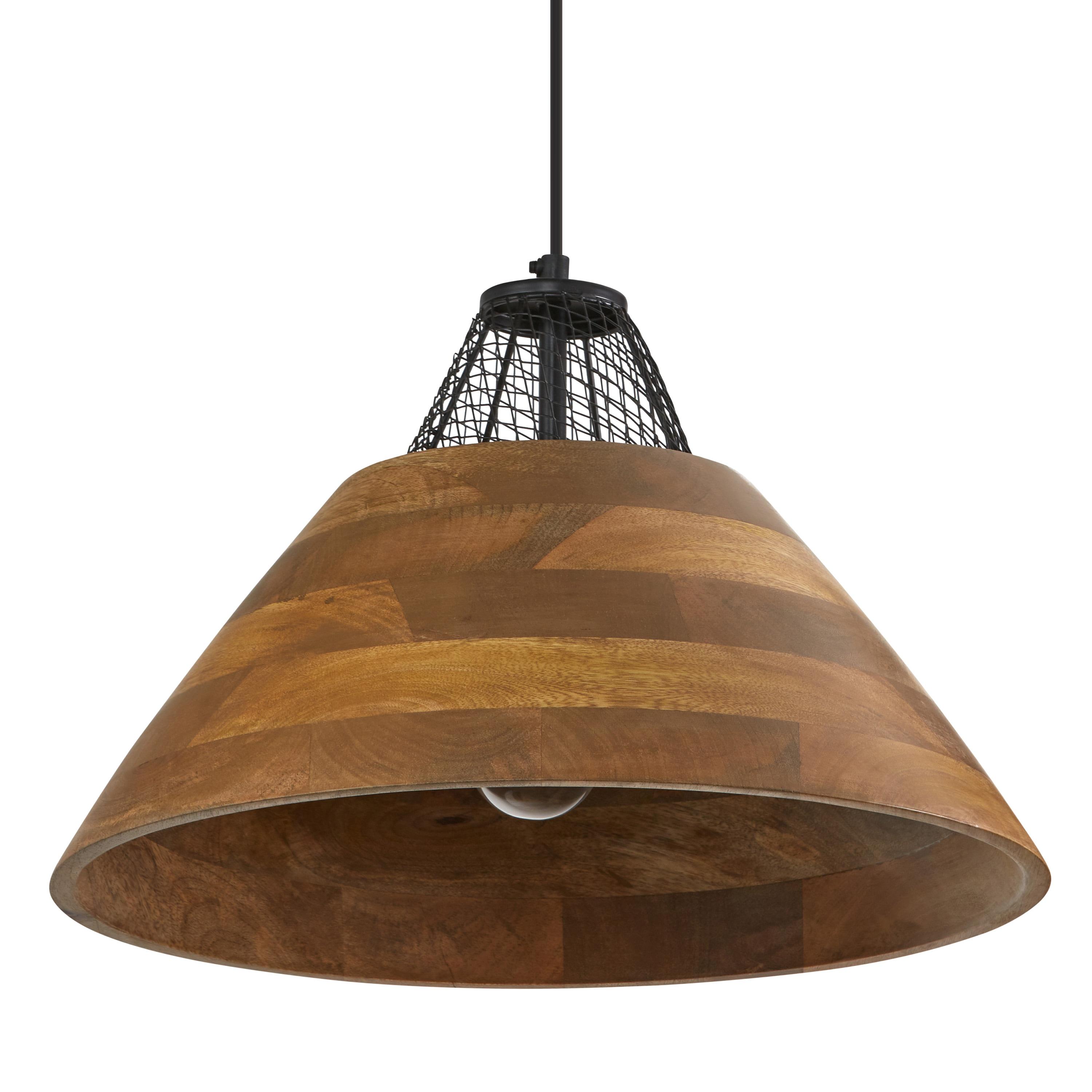 River of Goods 17.25" 1-Light Alainia Black Metal and Walnut-Stained Wood Pendant Light: Satin Finish, UL Listed, Adjustable Height
