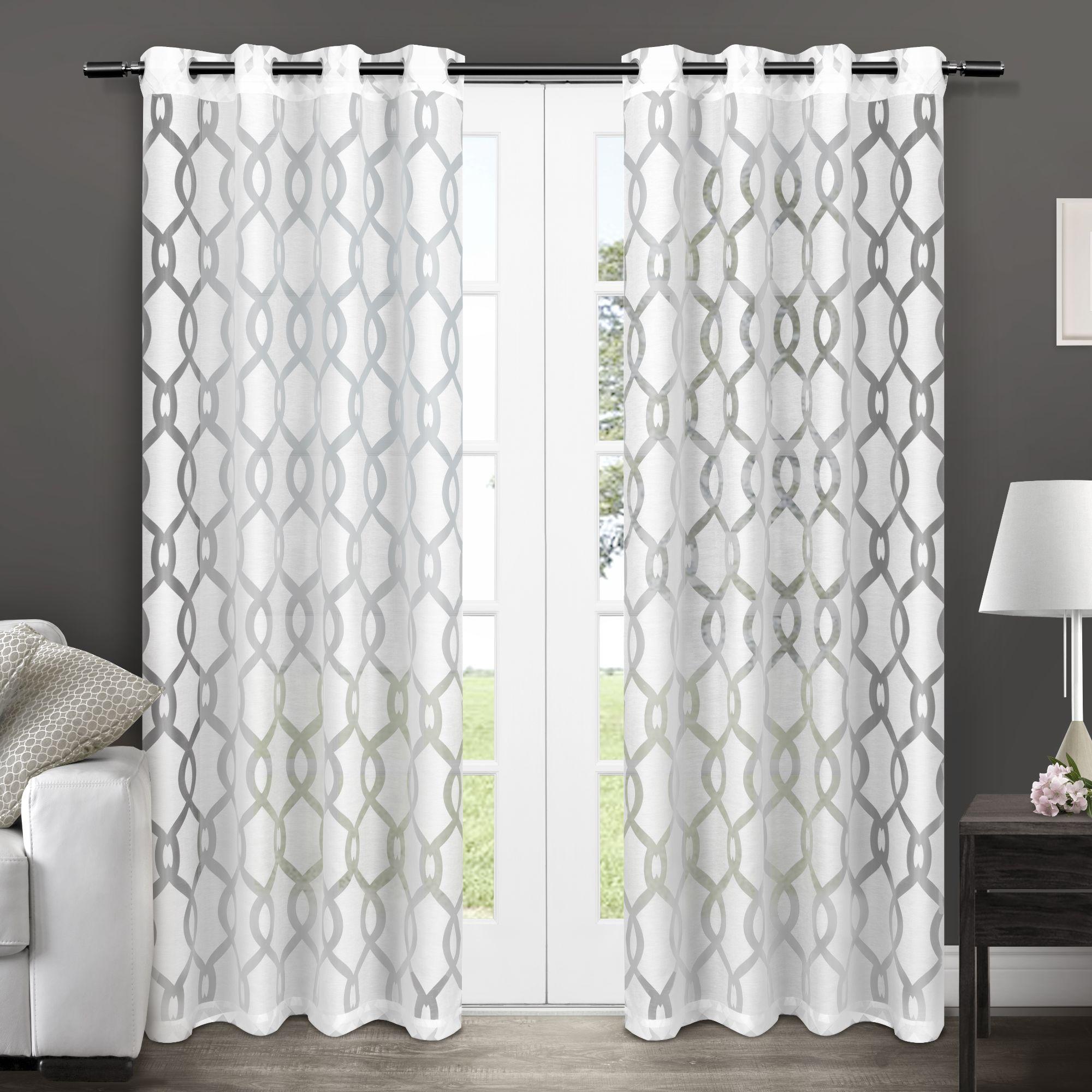 Set of 2 96"x54" Rio Sheer Window Curtain Panel White - Exclusive Home: Geometric Grommet Top, Indoor Use, OEKO-TEX Certified