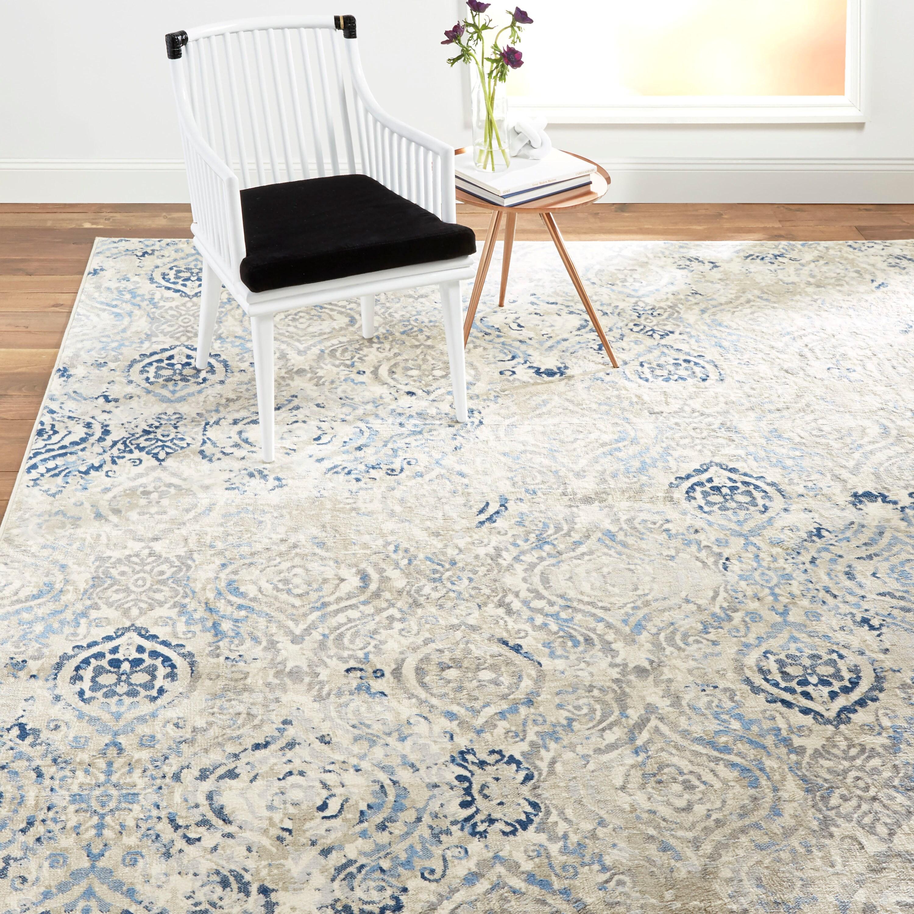 Home Dynamix Melrose Audrey Ogee Damask Area Rug, Ivory/Blue, 9'2"x12'5"