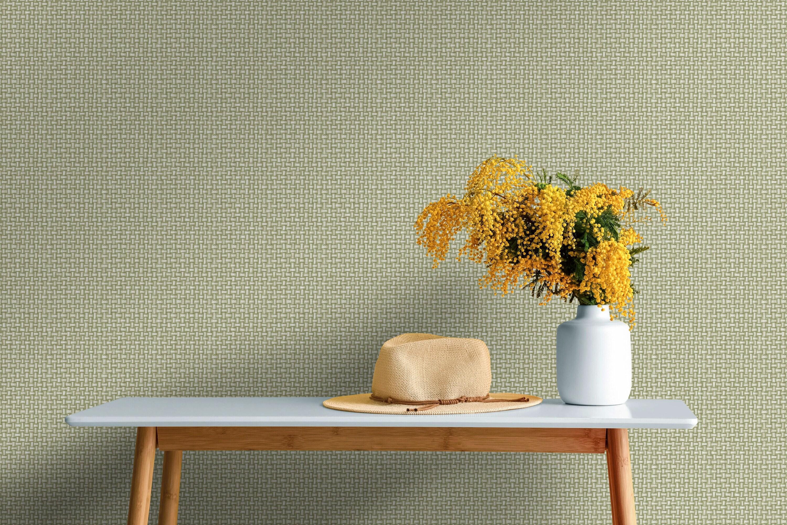 Basket Weave Non-pasted Wallpaper  396 in x 20.8 in Green