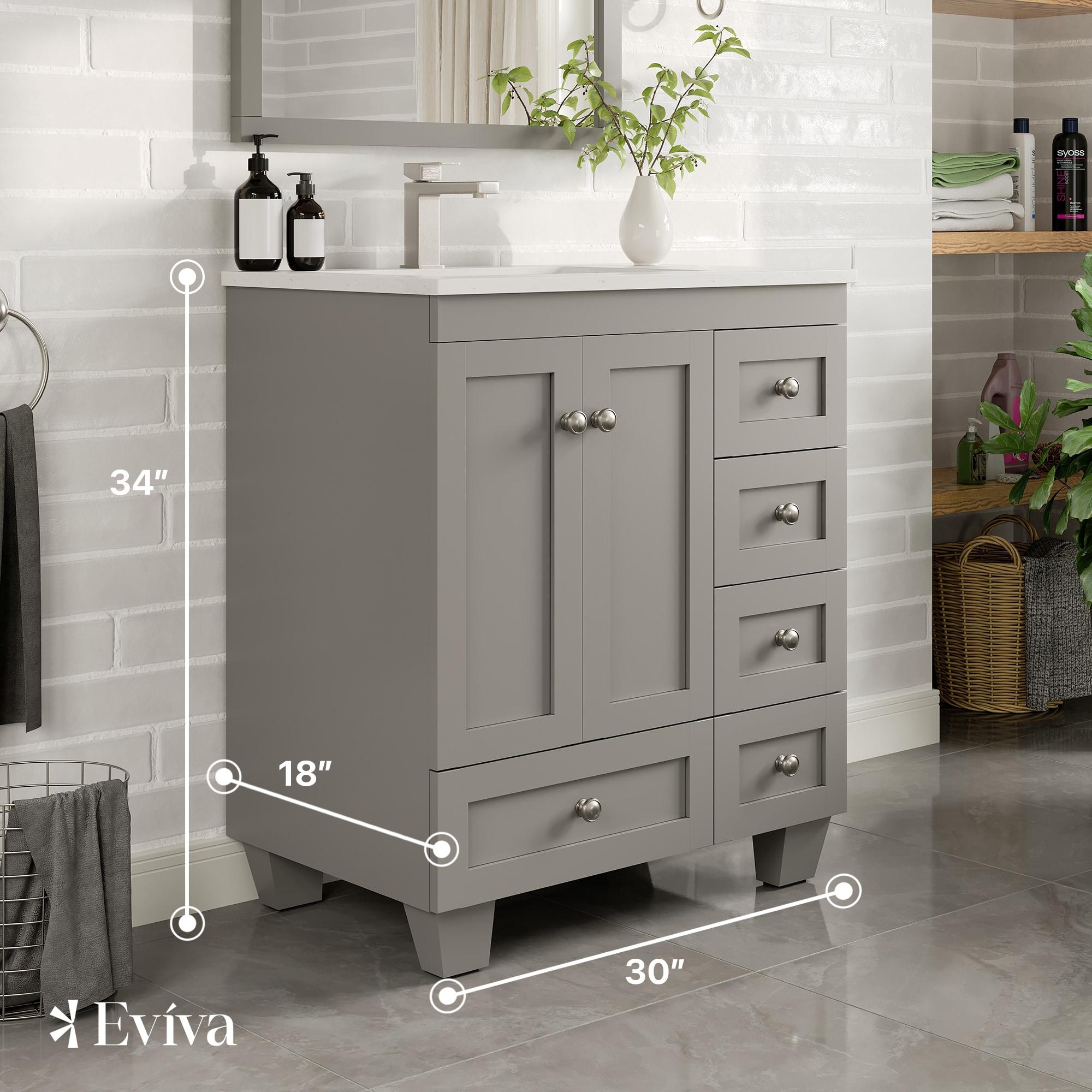 Eviva Happy 30" x 18" Transitional Gray Bathroom Vanity with White Carrara Marble Countertop