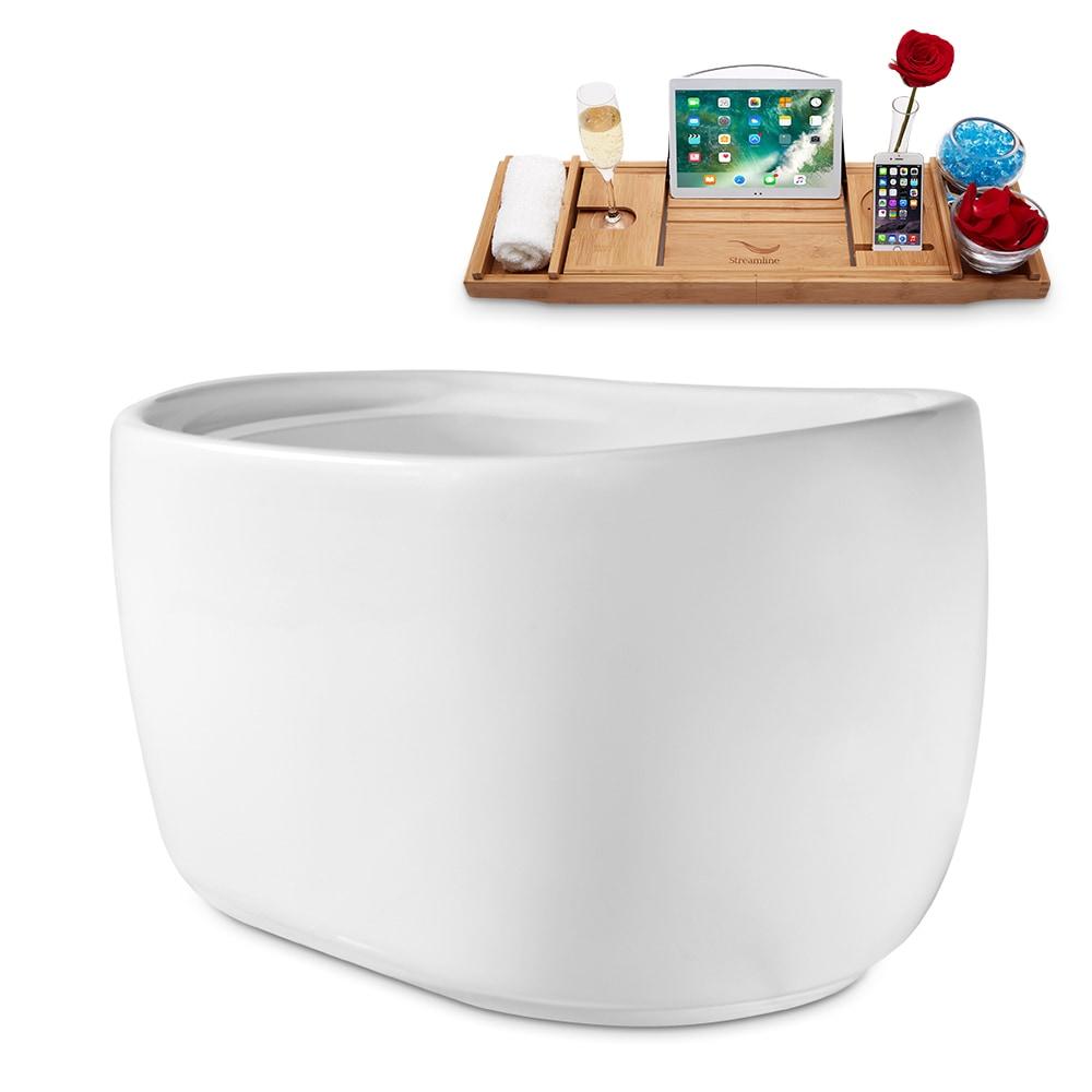 66" Streamline Freestanding Soaking Acrylic Bathtub With Drain and Bamboo Tray