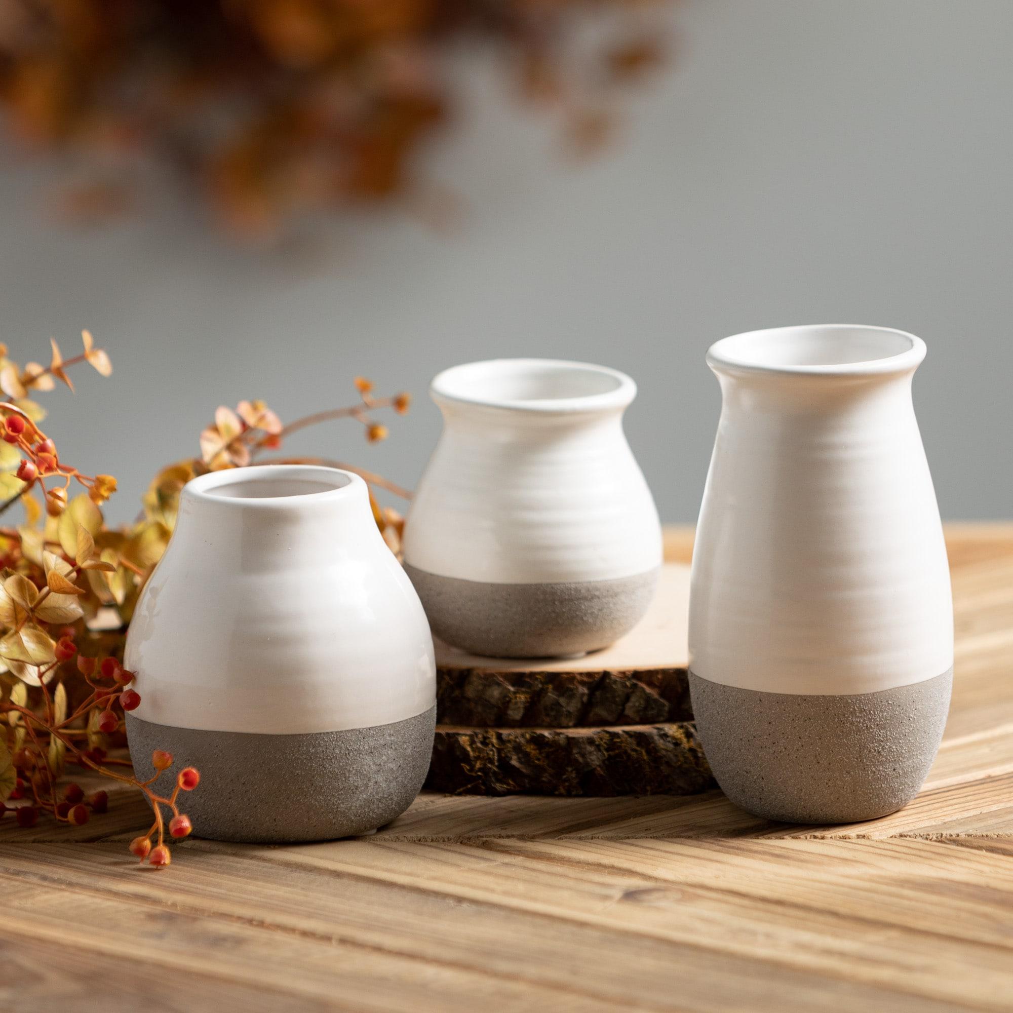 Sullivans Set of 3 Petite Ceramic Vases 3"H, 4.5"H & 5.5"H Gray and White