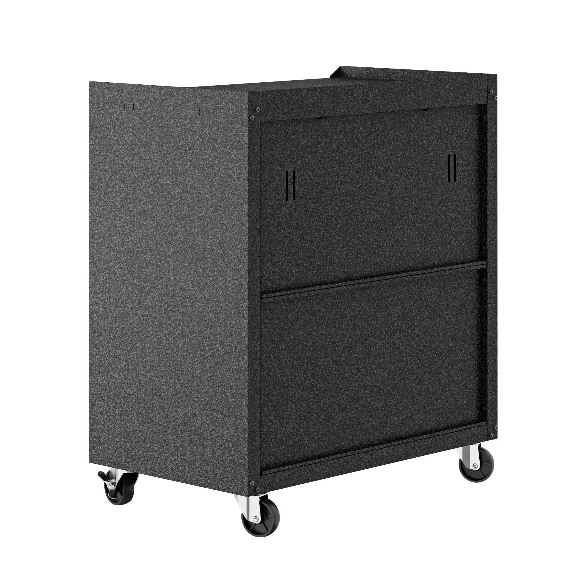 Fortress Textured Metal 31.5" Garage Mobile Chest with 3 Full Extension Drawers in Grey
