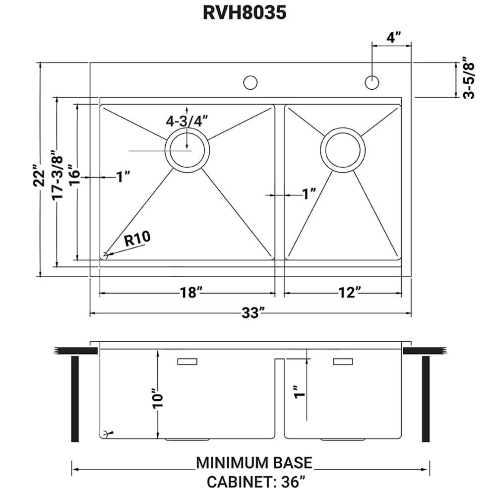 Ruvati 33 x 22 inch Workstation 60/40 Topmount Rounded Corners Stainless Steel Kitchen Sink