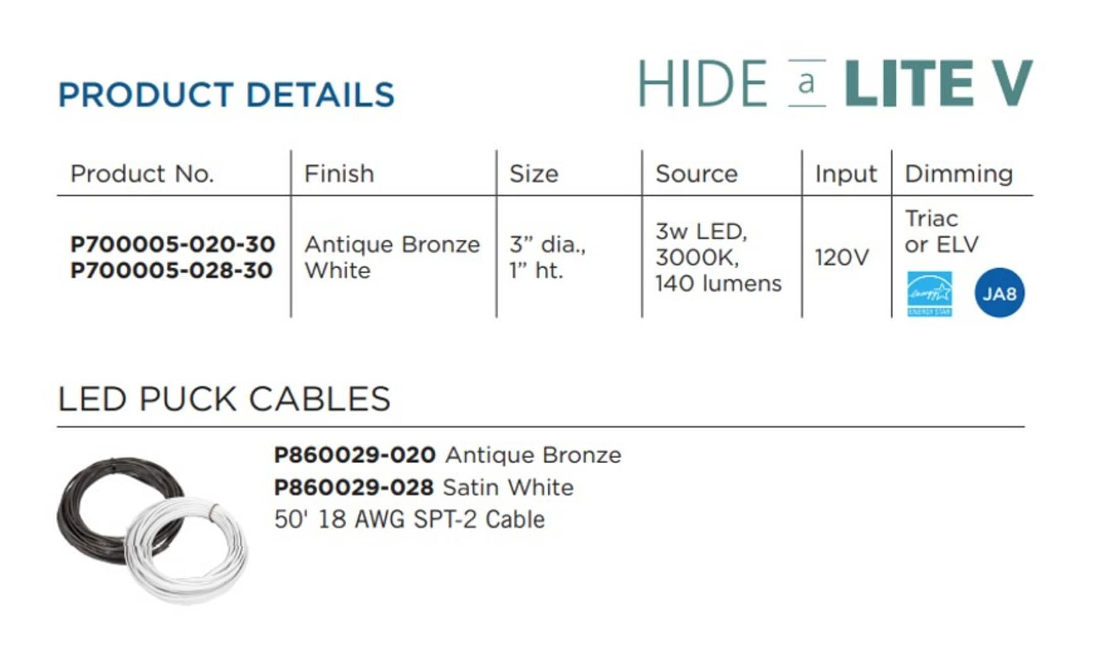 Hide-a-Lite V Collection LED Puck, White Finish