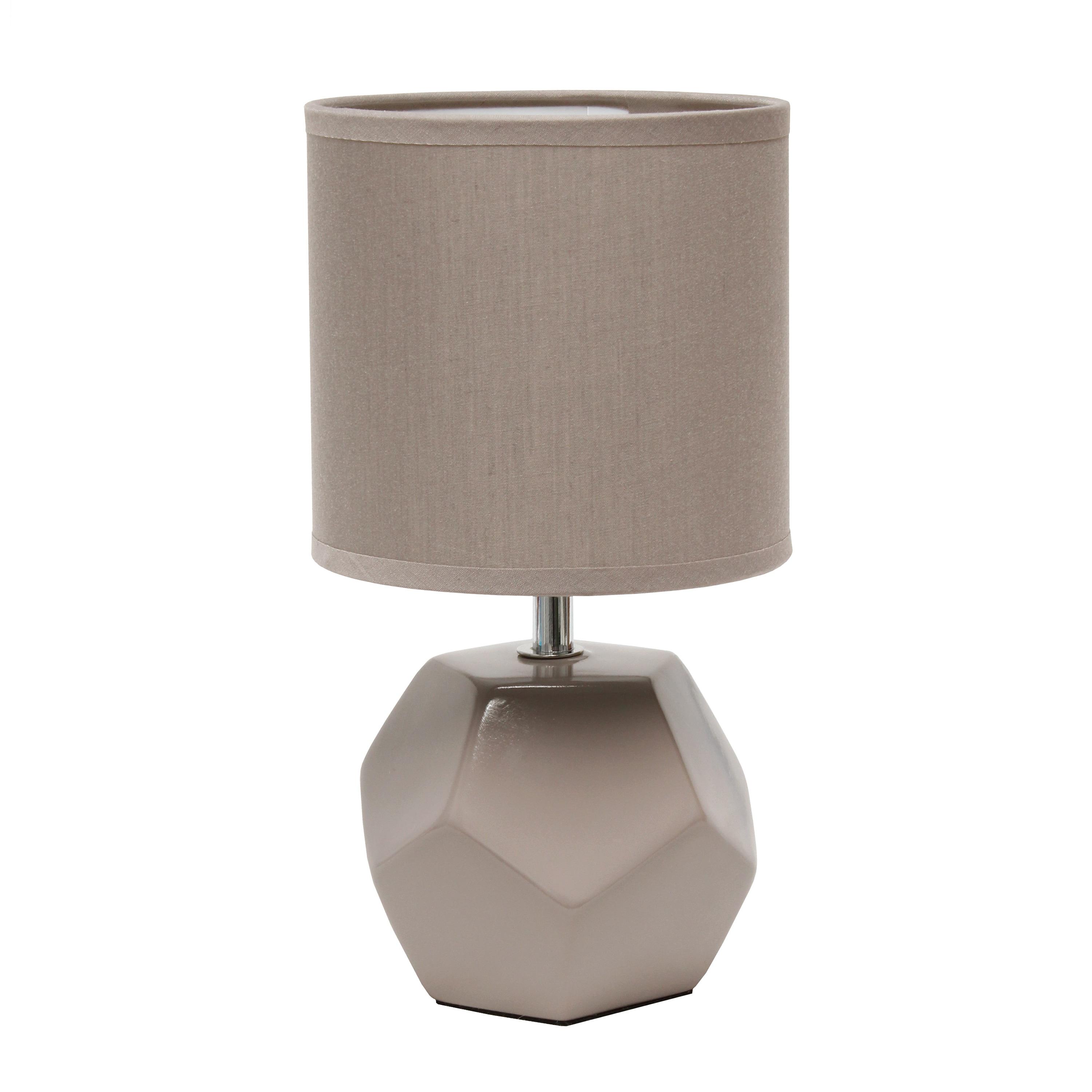 Simple Designs Round Prism Mini Table Lamp with Matching Fabric Shade Gray