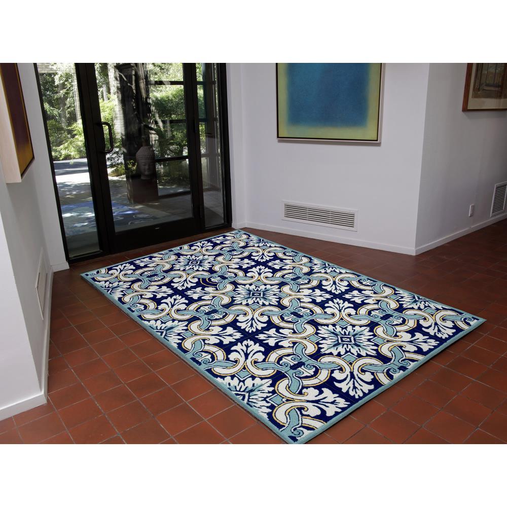 Liora Manne Ravella Floral Tile Indoor/Outdoor Rug Navy 3'6" x 5'6"
