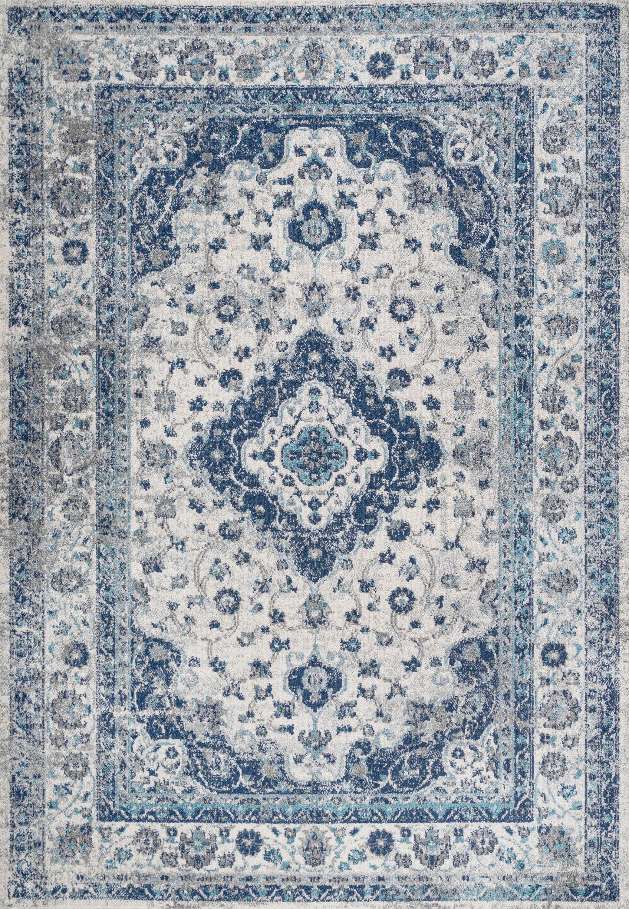 4'x 6' Indhira Ornate Medallion Persian Area Rug, Blue/Gray - JONATHAN Y